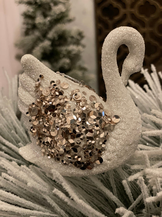 set of two 4” Swan glitter and sequins vp. Silver.