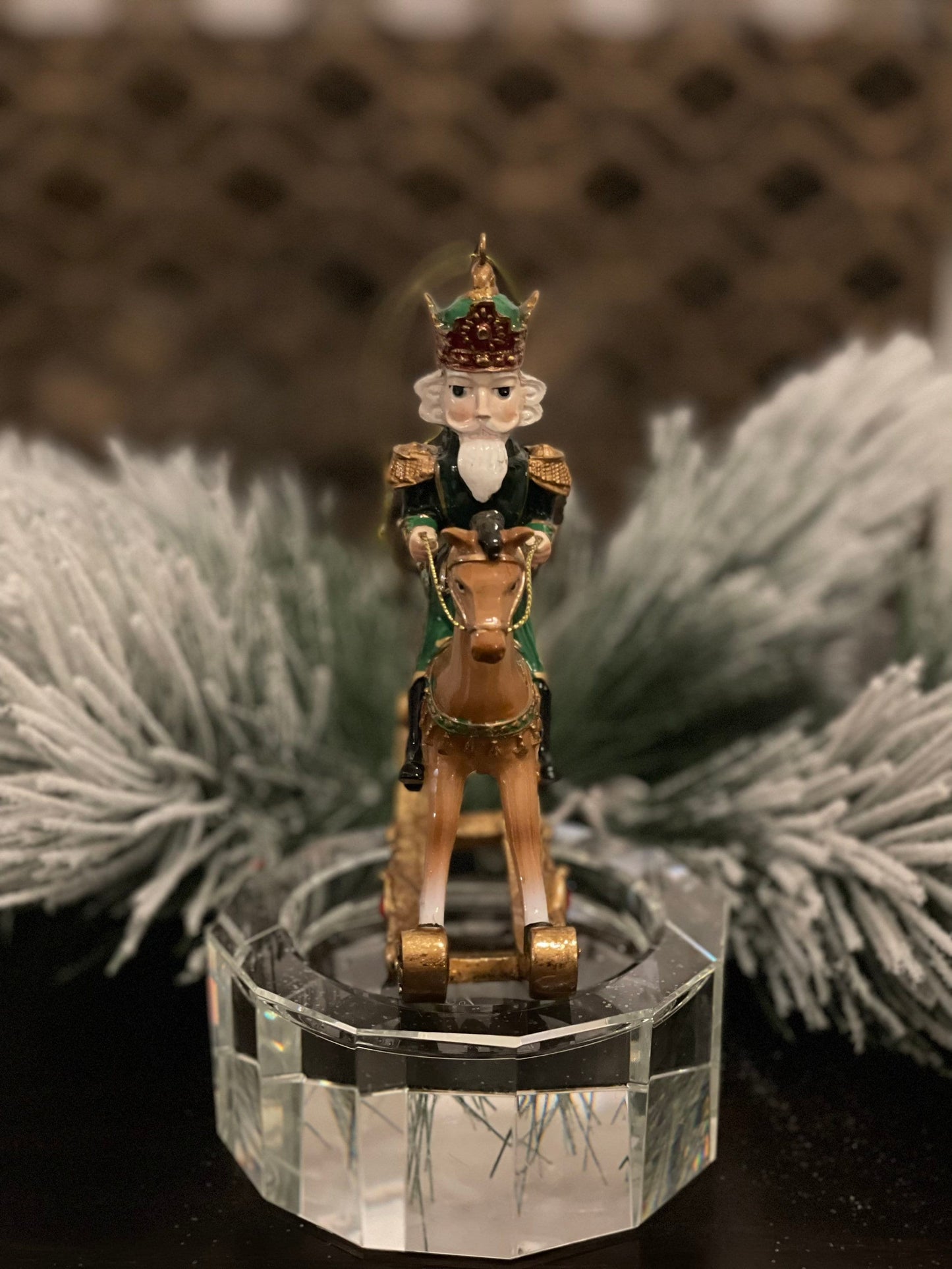 6” resin royal jewel nutcracker rocking horse ornament.