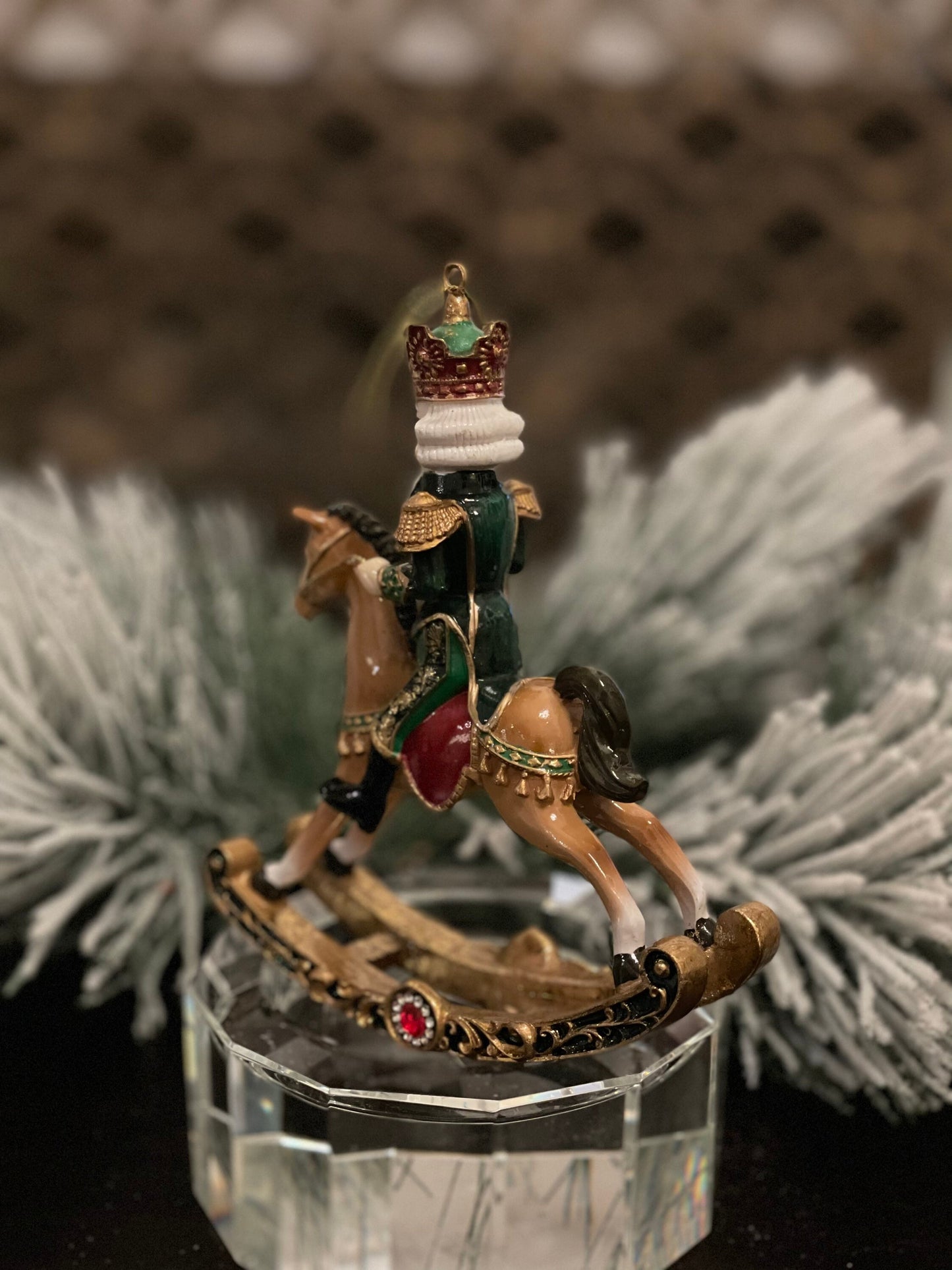 6” resin royal jewel nutcracker rocking horse ornament.