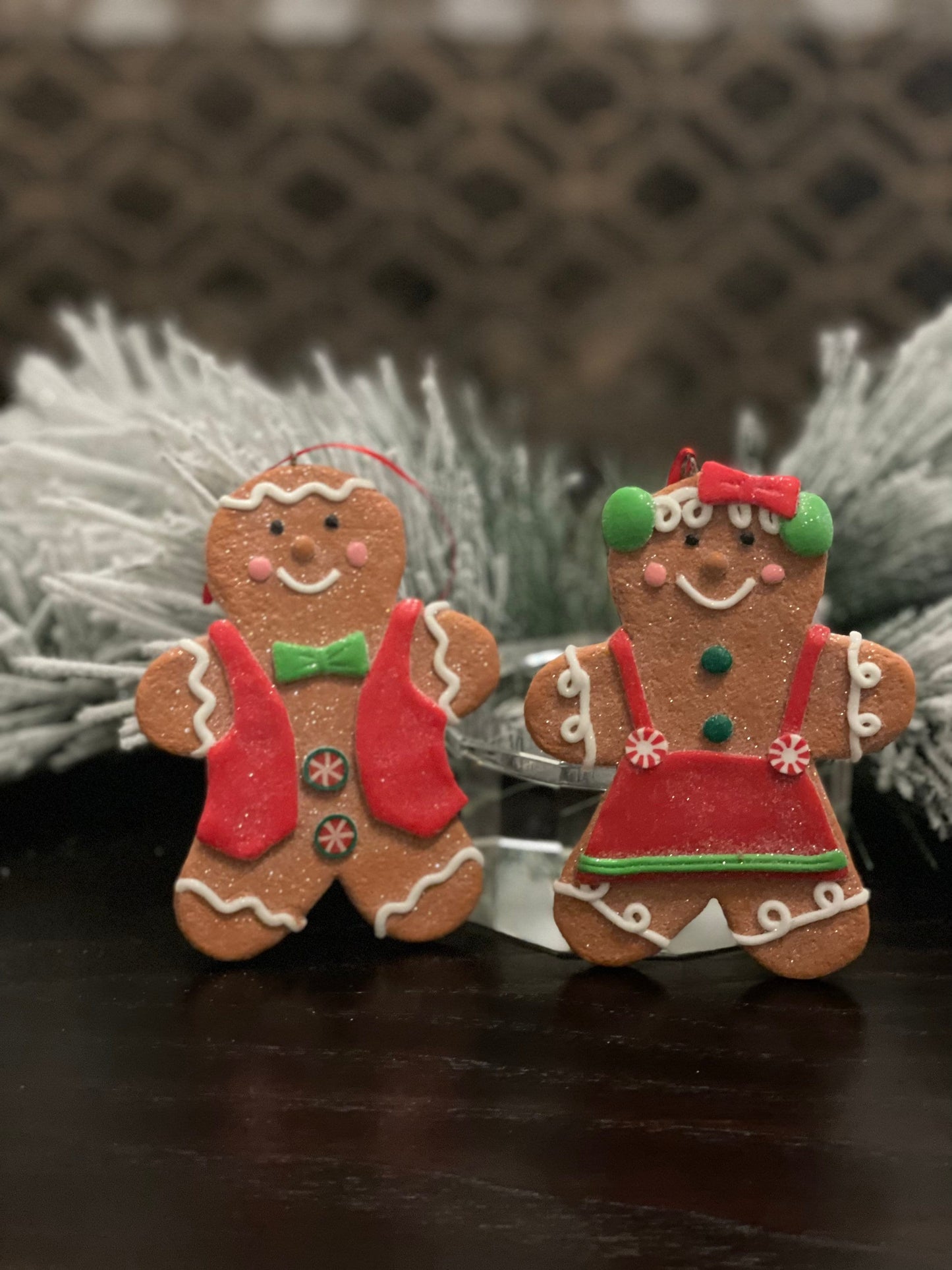 5” gingerbread boy and girl ornament. candy Christmas. Set of 2.