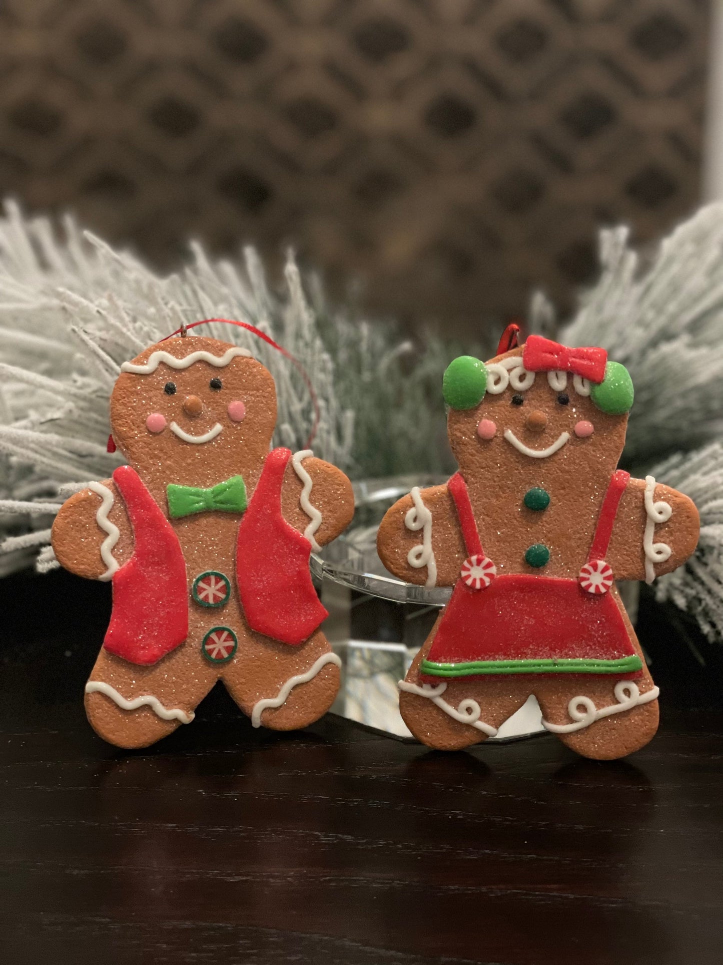 5” gingerbread boy and girl ornament. candy Christmas. Set of 2.
