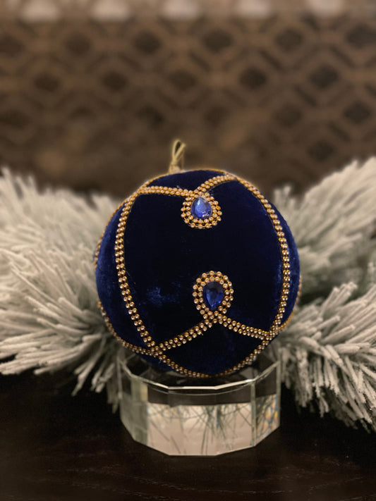 6” Jeweled ball ornament blue.