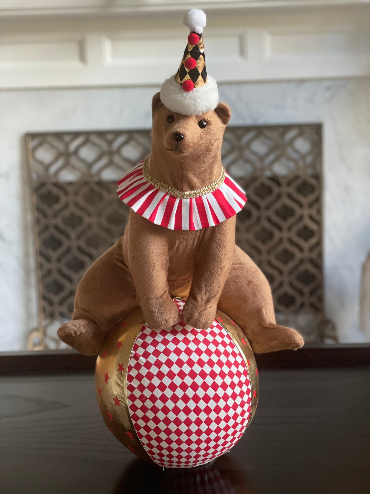 25"Bear on ball tabletop. Circus. Christmas. Animal party.