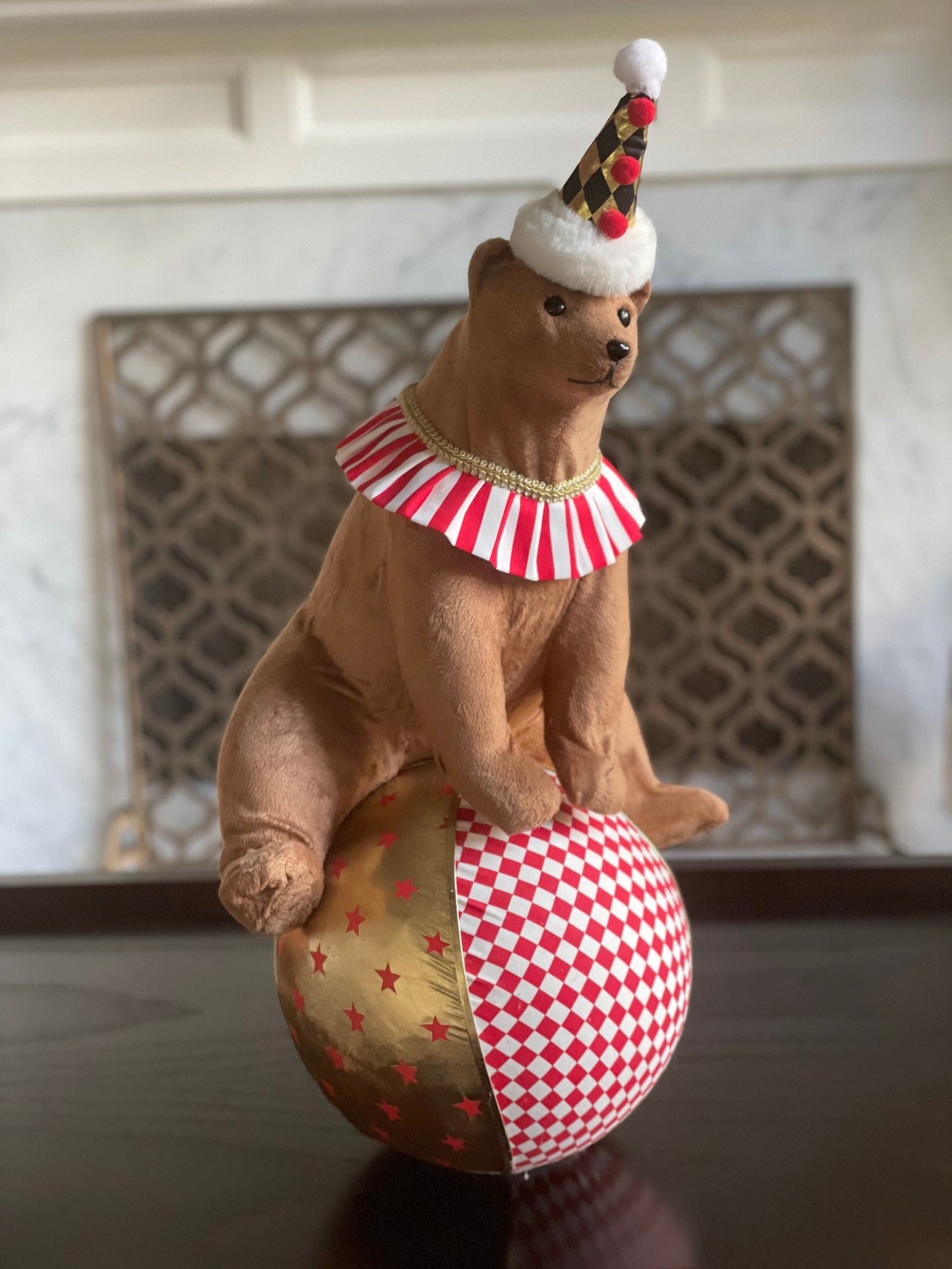 25"Bear on ball tabletop. Circus. Christmas. Animal party.