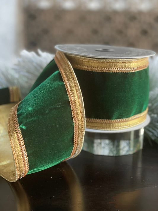 Designer classic borders emerald and gold wired ribbon 4” x 5 yards.*