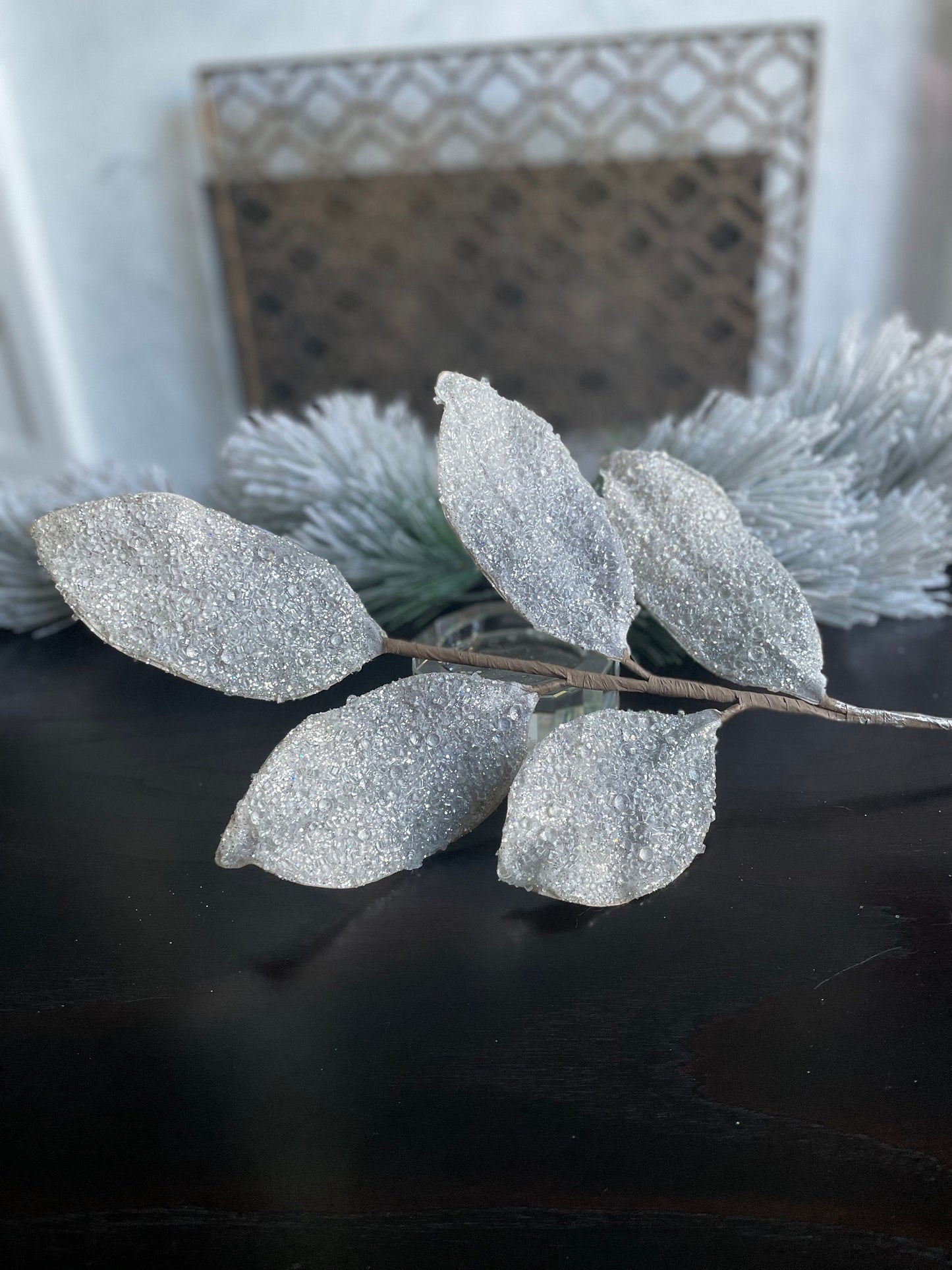 30.5” Magnolia icy gray spray. Beaded. Beautiful!