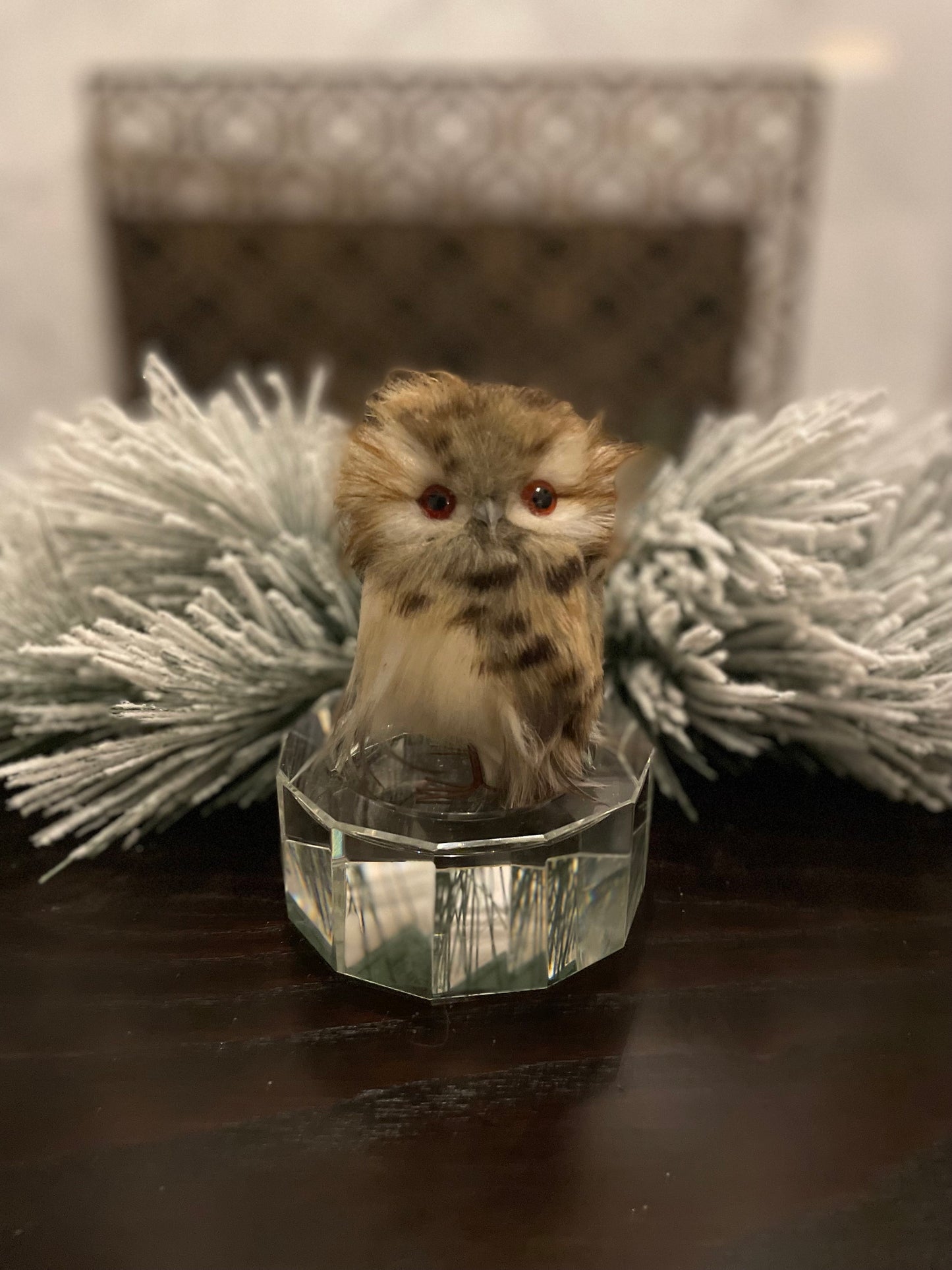 Set of 2. 5” Speckeld hoot owl ornament.