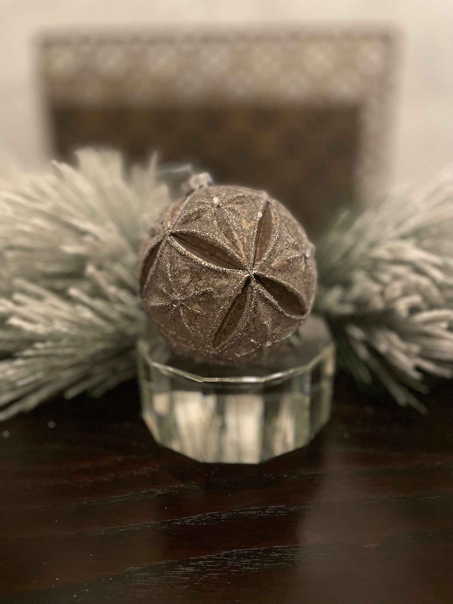 Set of 2. 4" Glass mercury jewel petal ball.