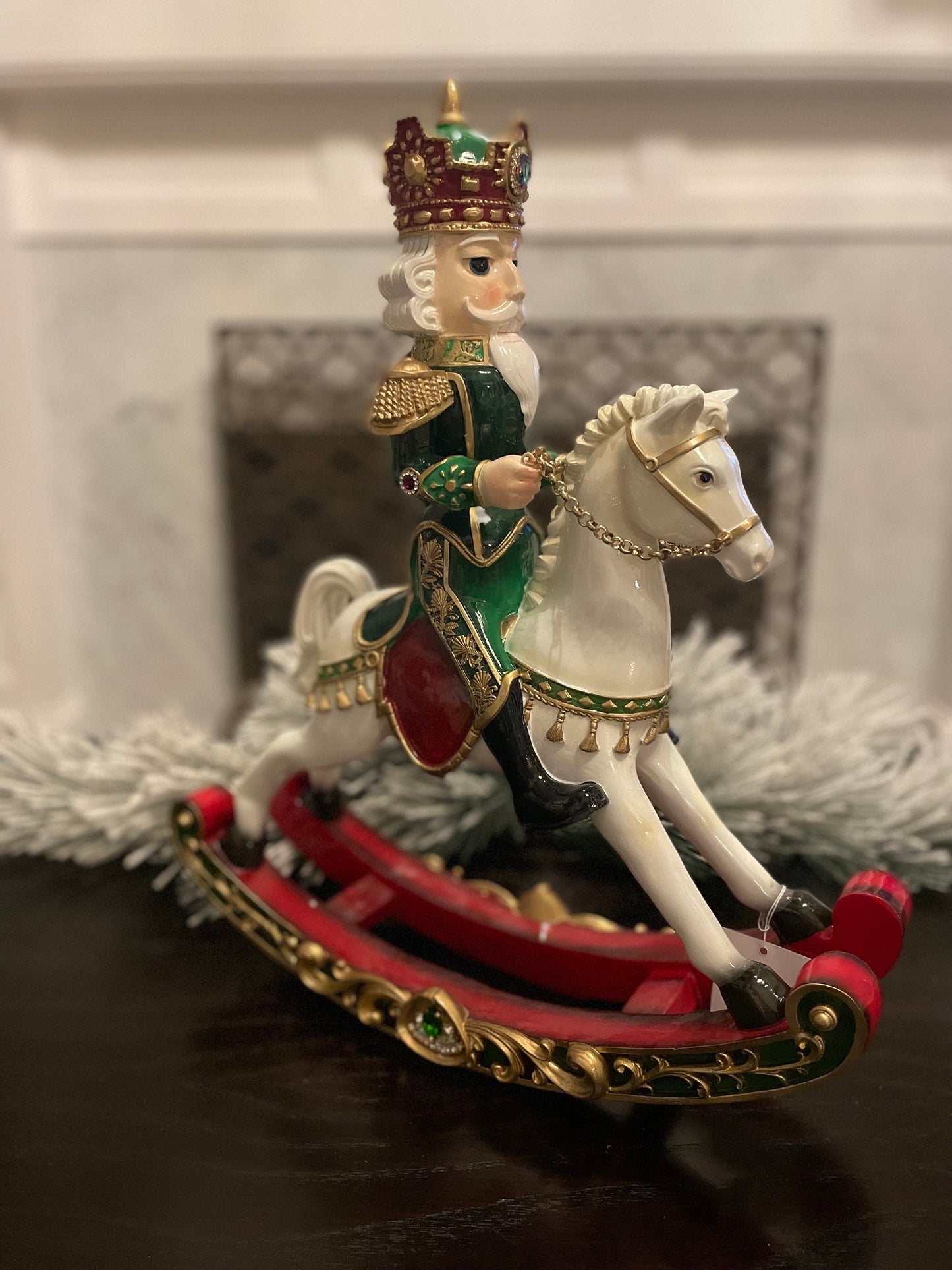 20” Resin Royal jeweled nutcracker rocking horse.