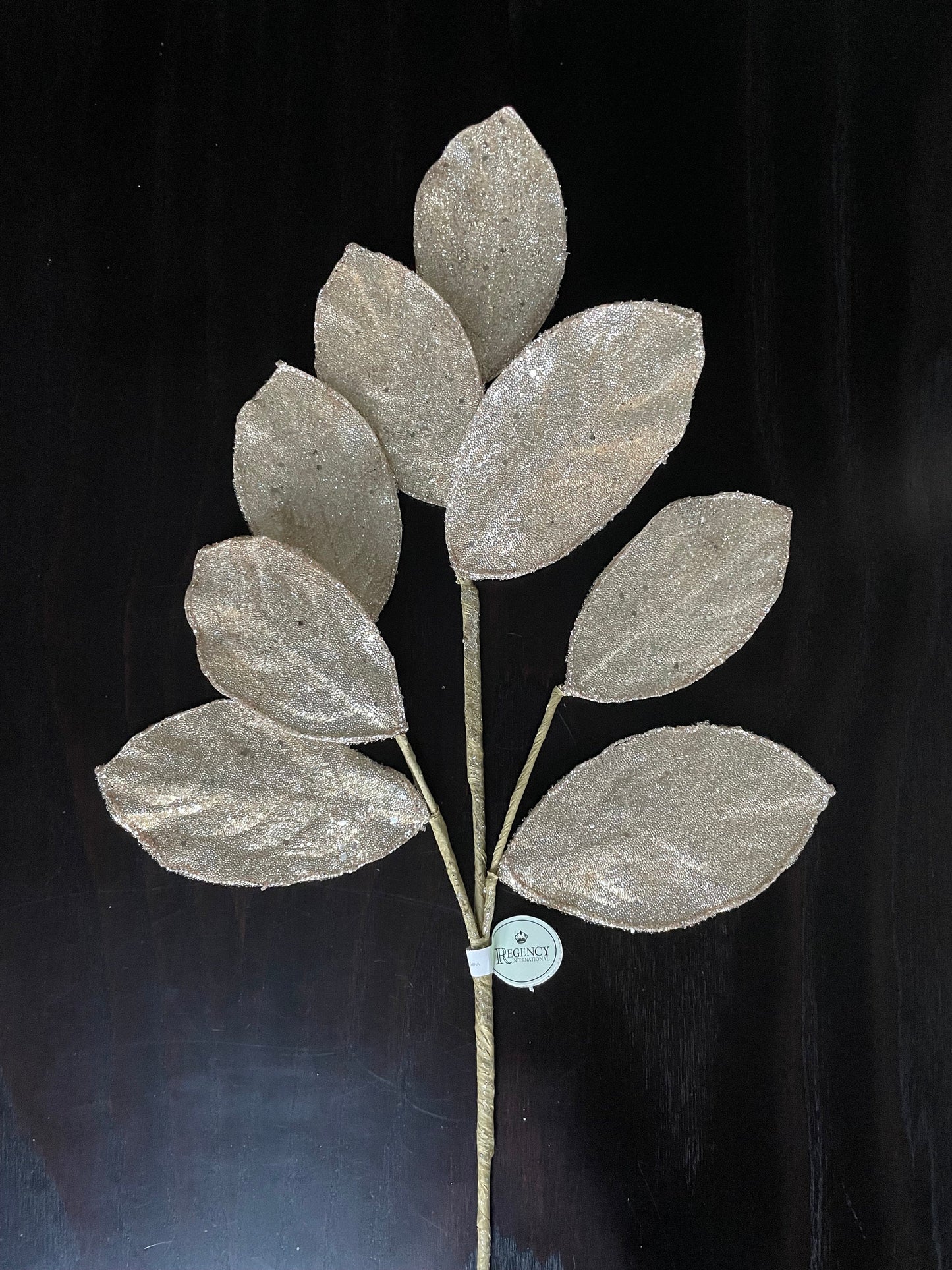 Set of 2. 28" Magnolia leaf spray. Champagne. Micro beaded and sequins. Set of 2.