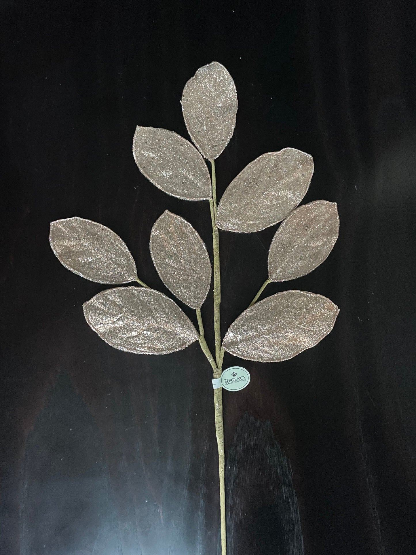 Set of 2. 28" Magnolia leaf spray. Rose gold . Micro beaded and sequins. Set of 2.