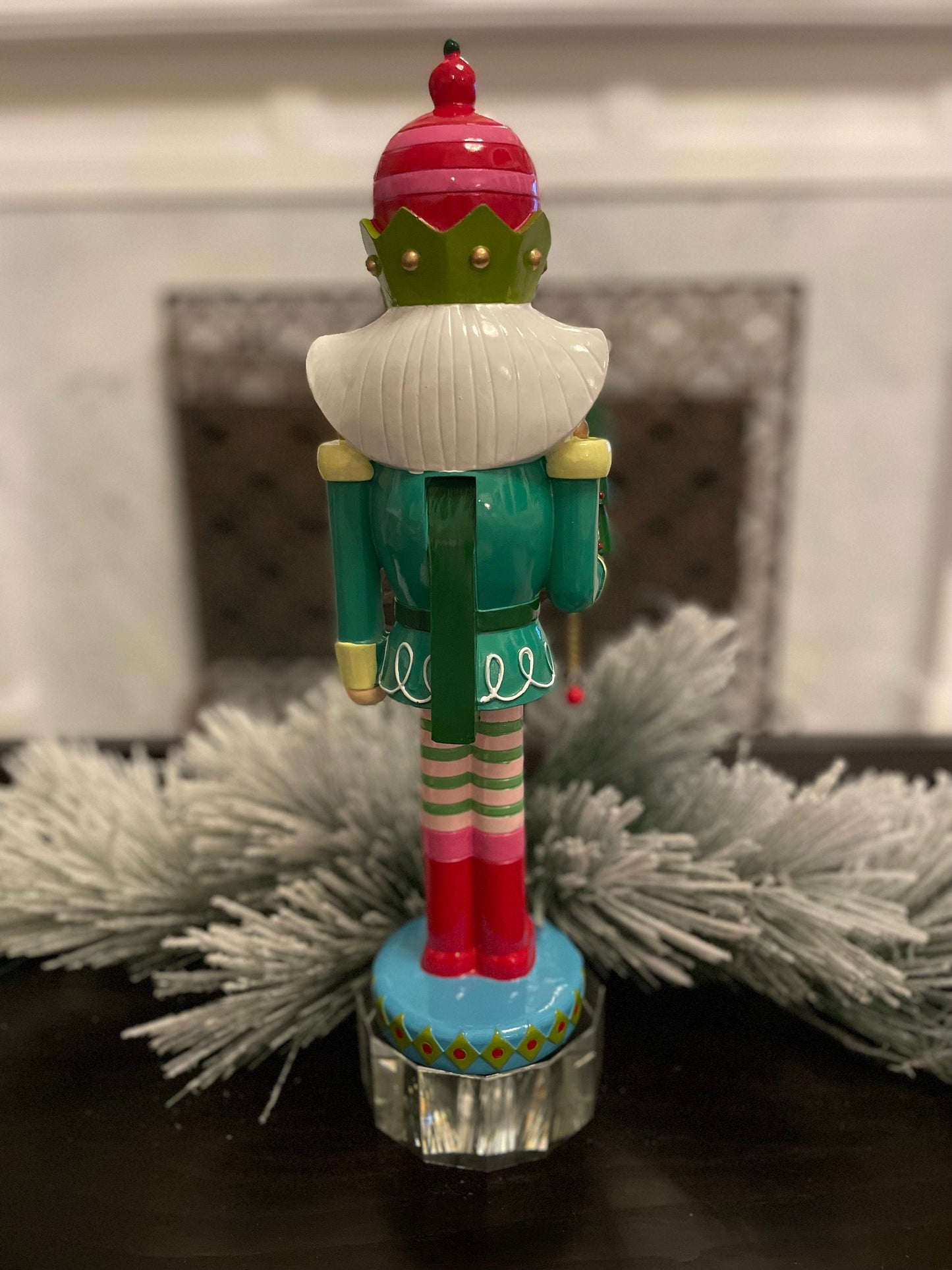 16.5” Nutcracker with tree, resin. Tabletop.