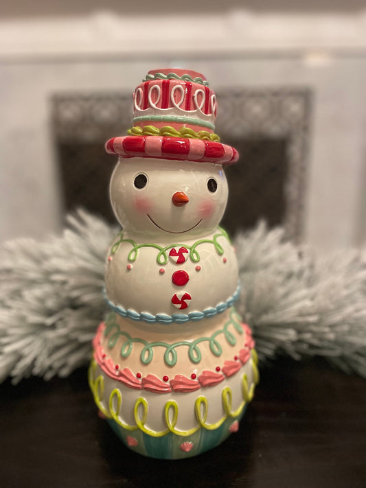 14” Snowman pastel candy, resin. Tabletop.