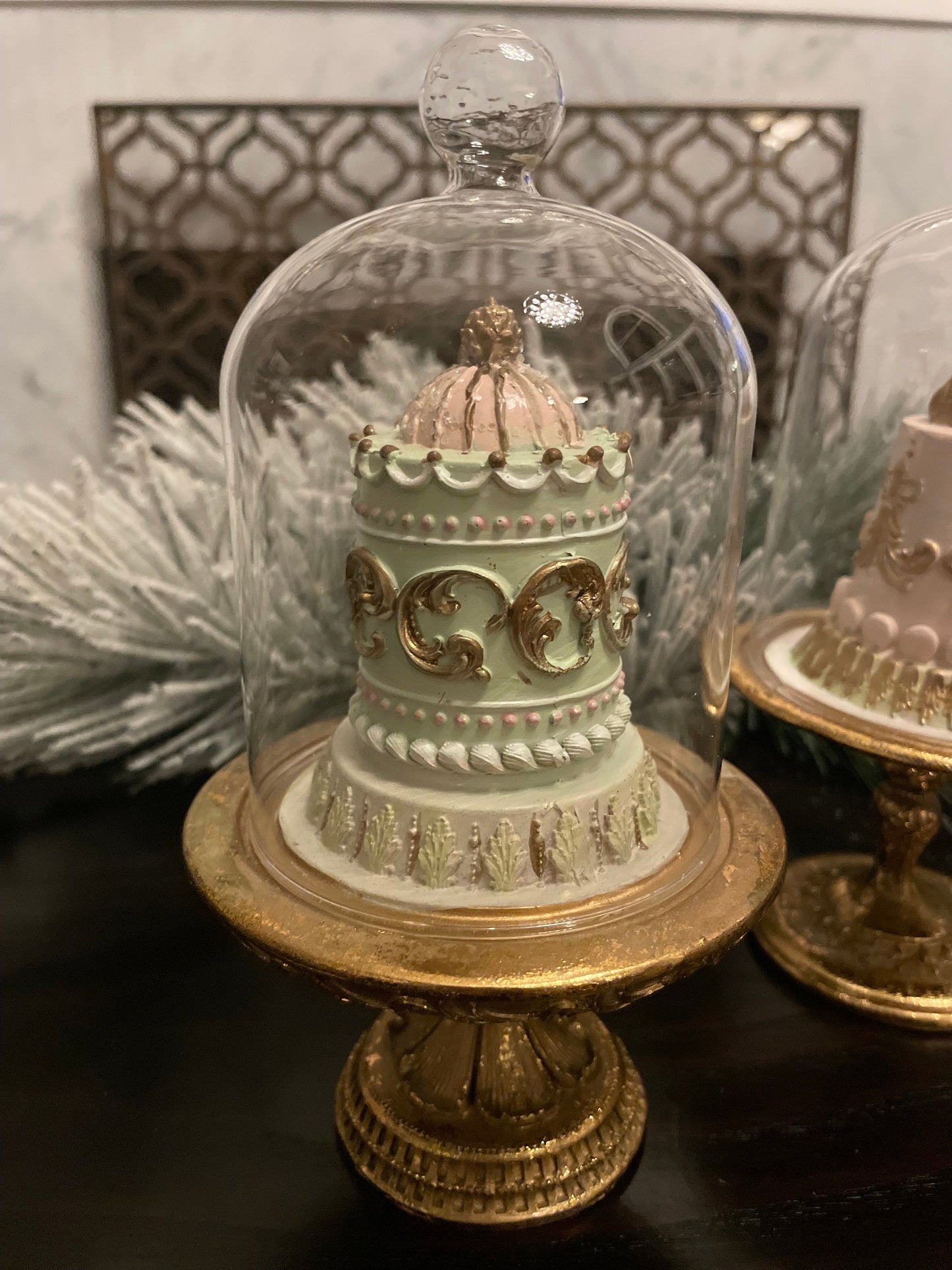 Set of 3. 7" Cake in cloche. Sweet! Tabletop decor.