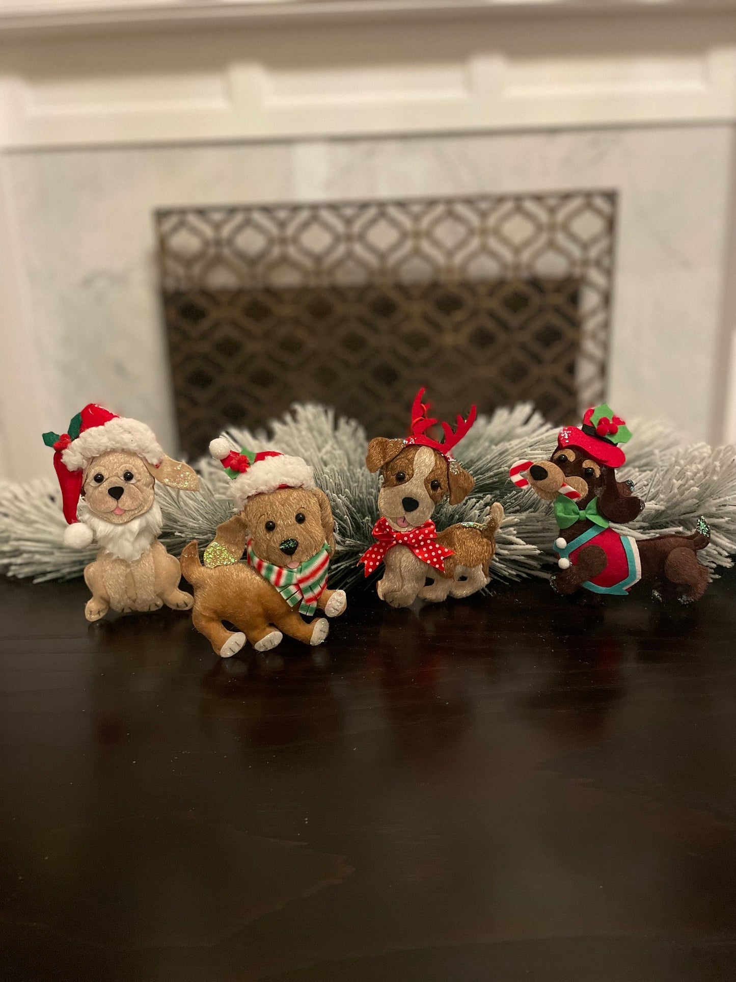 Set of 4. 7.5" Christmas dog ornament. Felt.