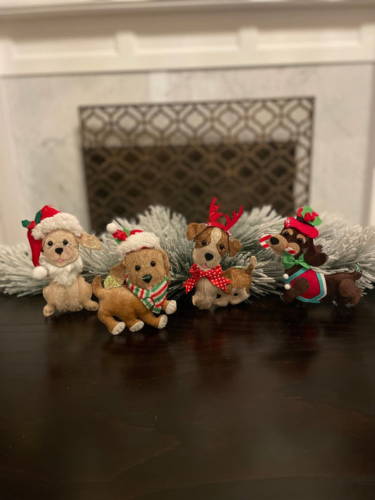 Set of 4. 7.5" Christmas dog ornament. Felt.