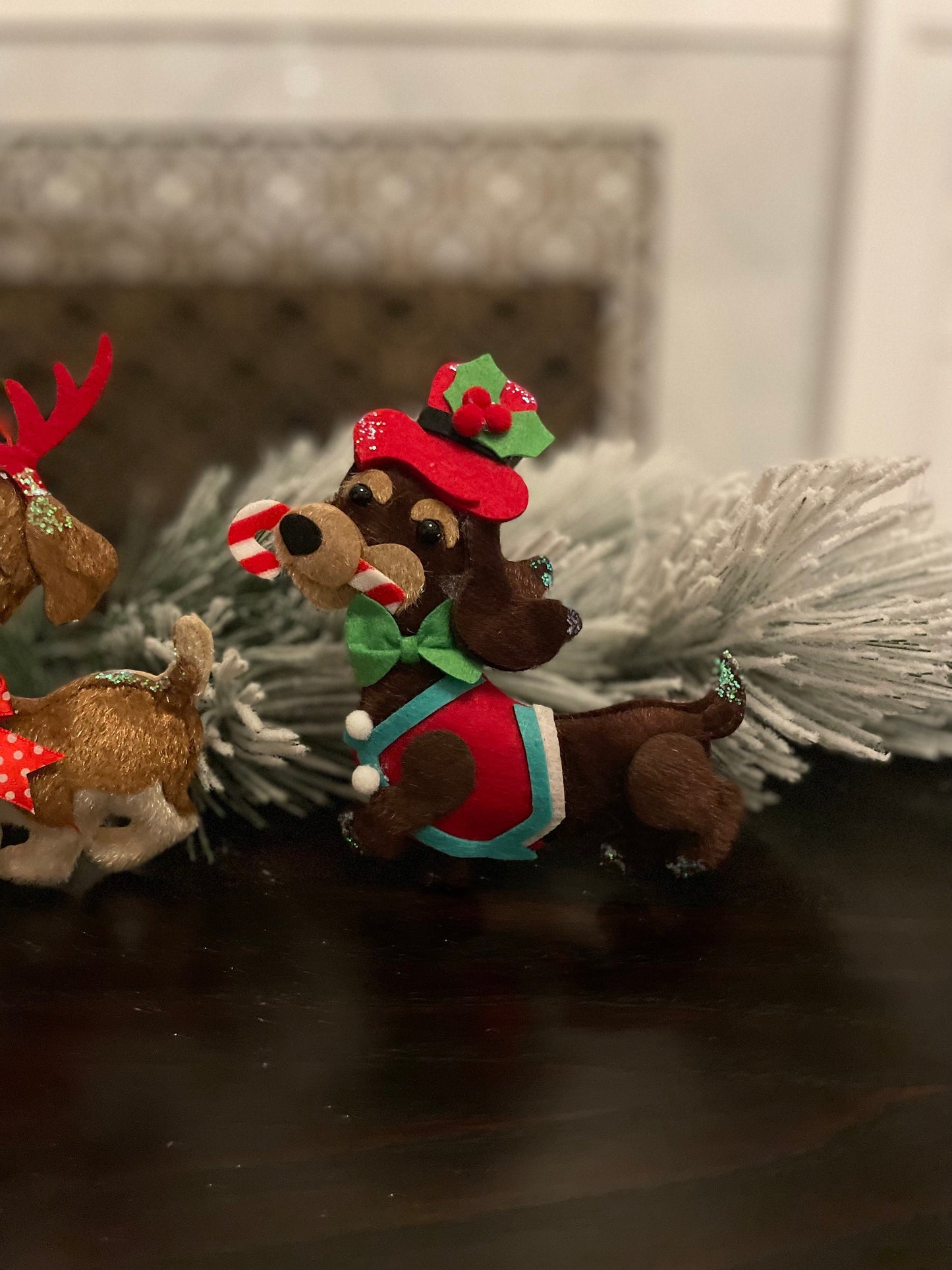 Set of 4. 7.5" Christmas dog ornament. Felt.