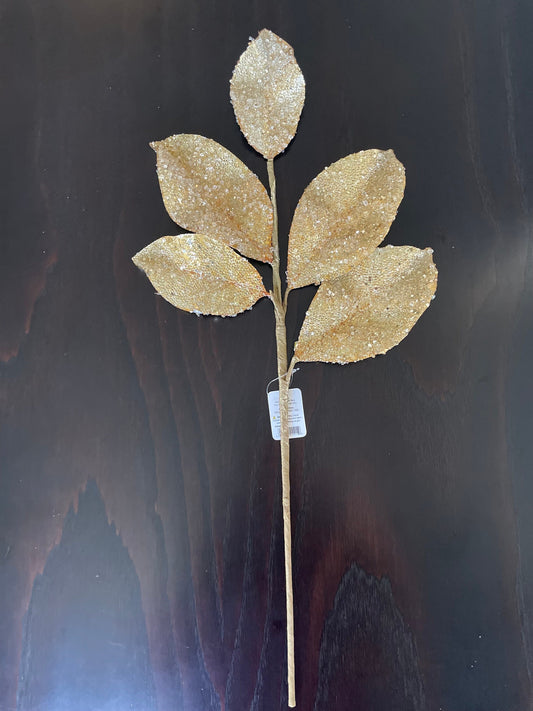 Set of 2. 24” Beaded metallic leaf spray. Gold.