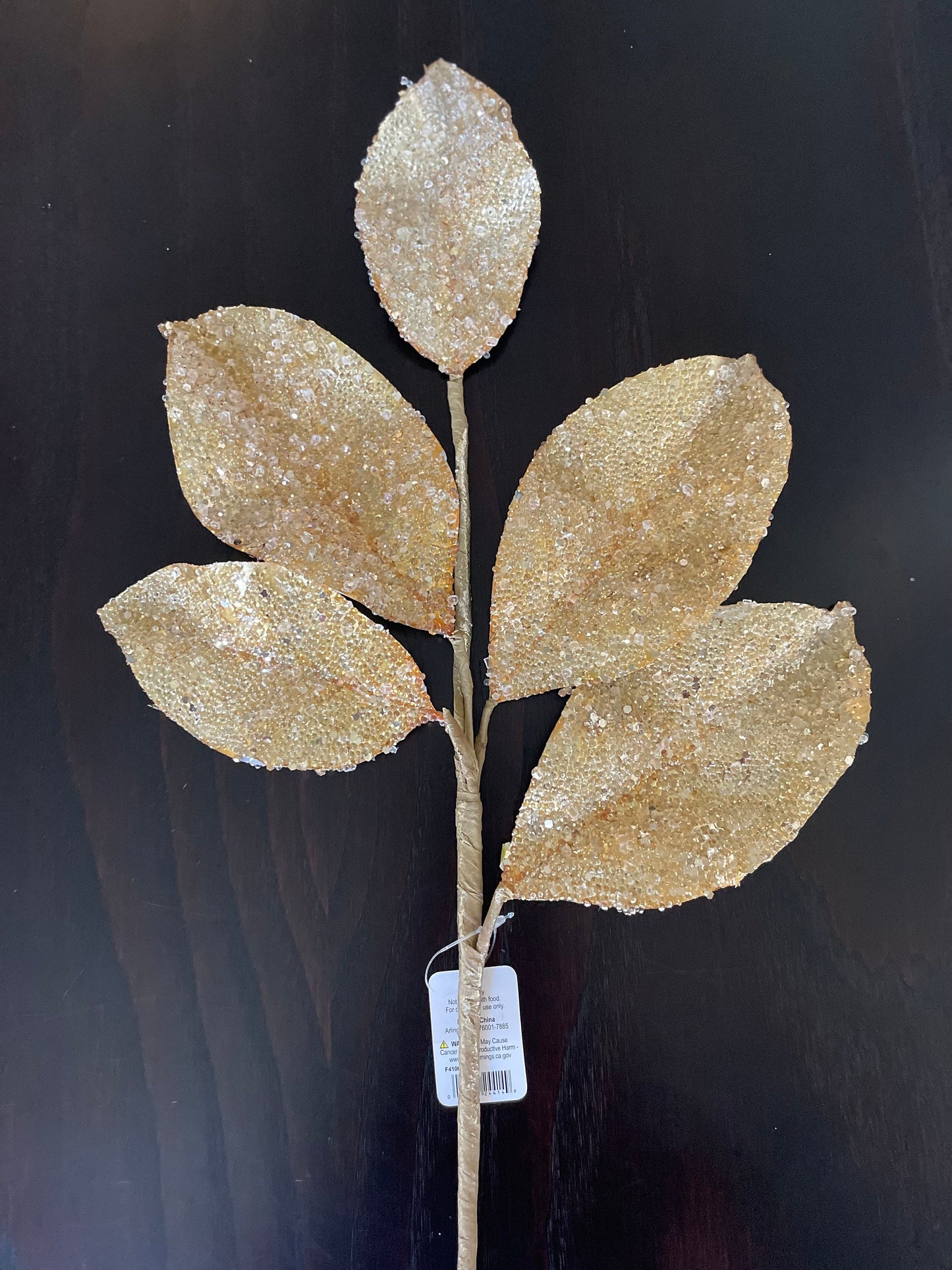 Set of 2. 24” Beaded metallic leaf spray. Gold.