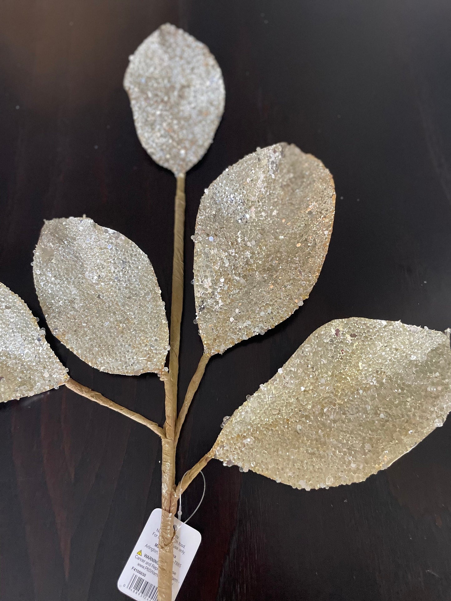 Set of 2. 24” Beaded metallic leaf spray. Platinum.