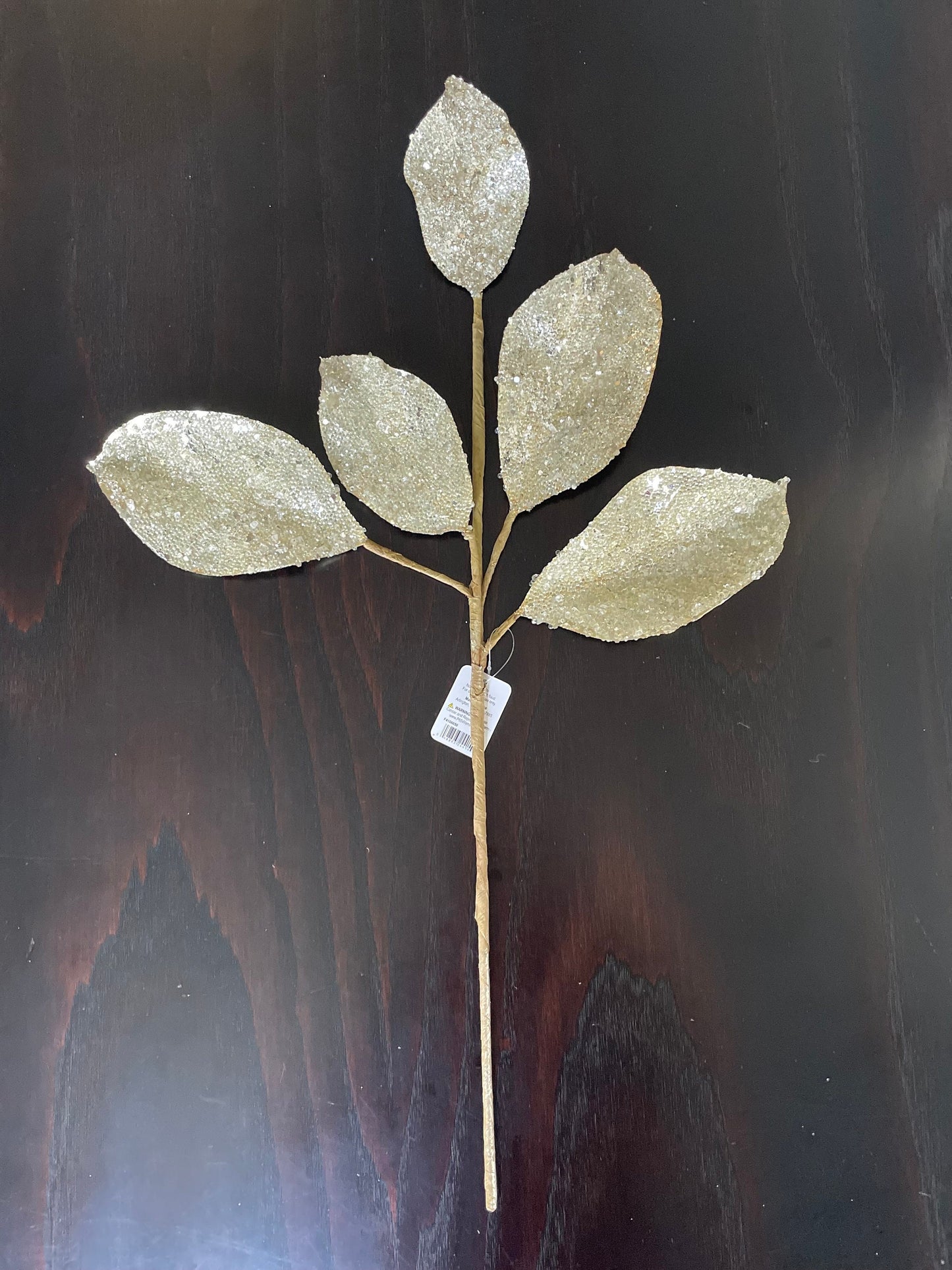 Set of 2. 24” Beaded metallic leaf spray. Platinum.