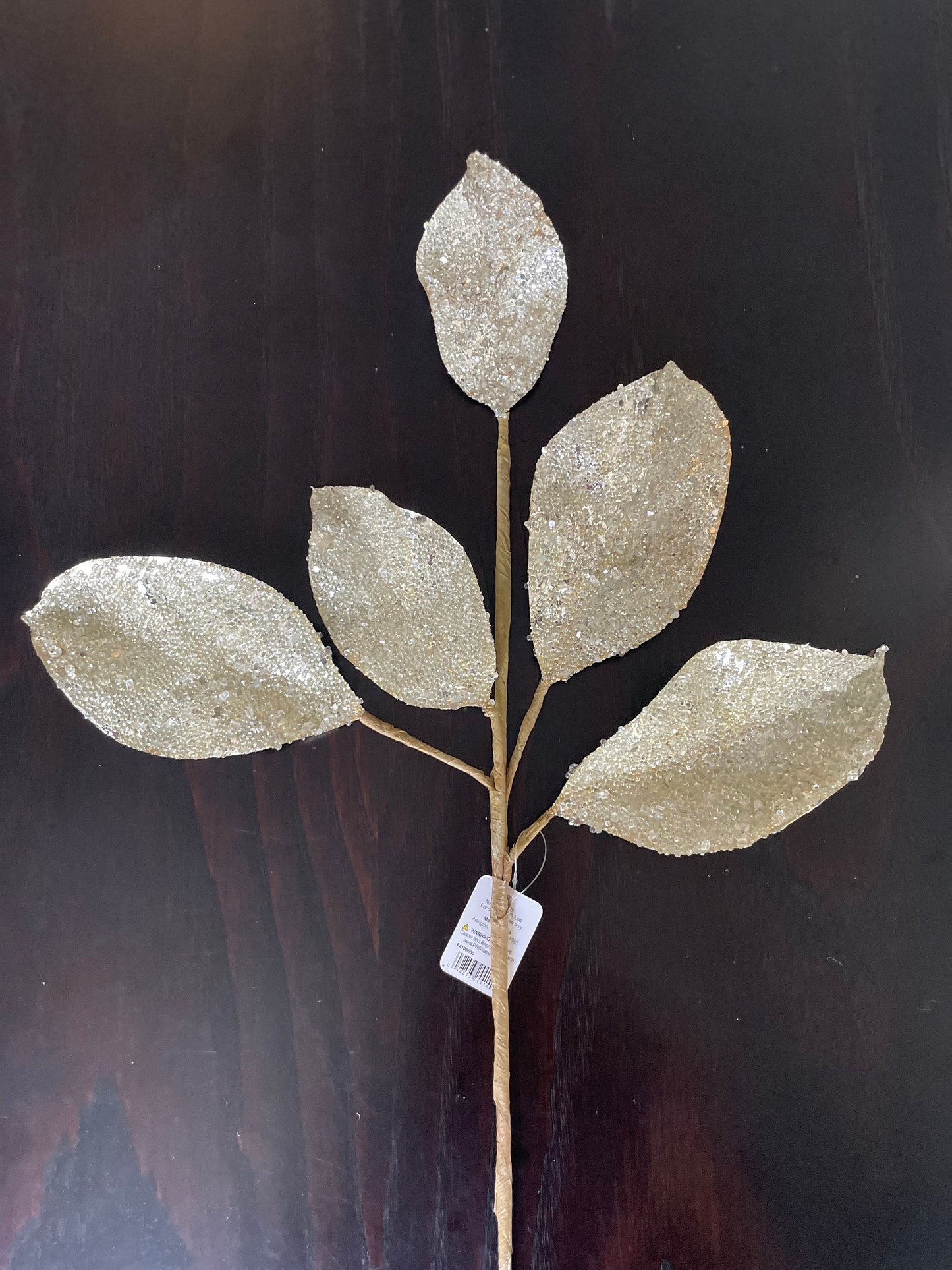 Set of 2. 24” Beaded metallic leaf spray. Platinum.