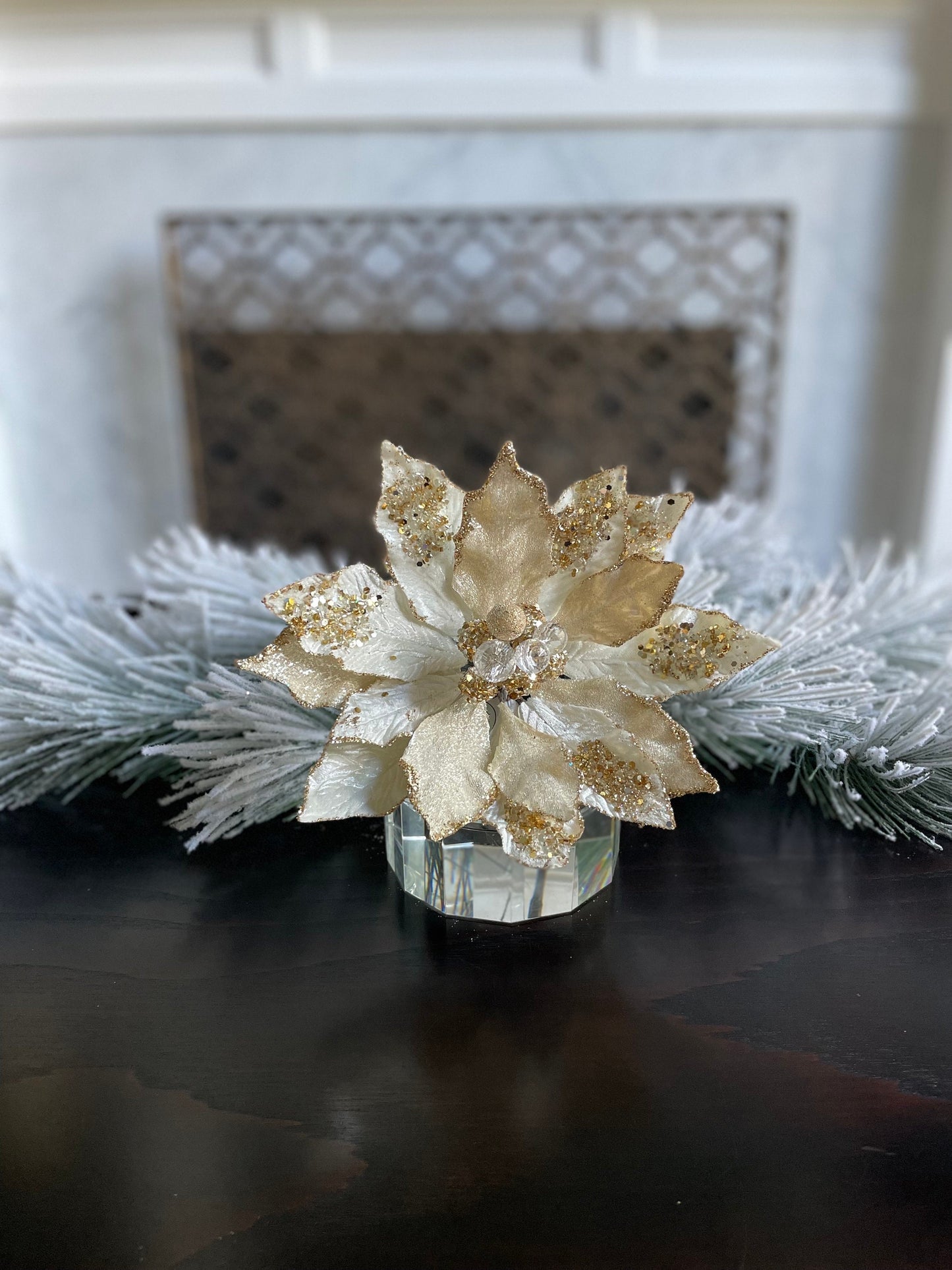 18" Heavy jeweled poinsettia stem. Ivory gold.