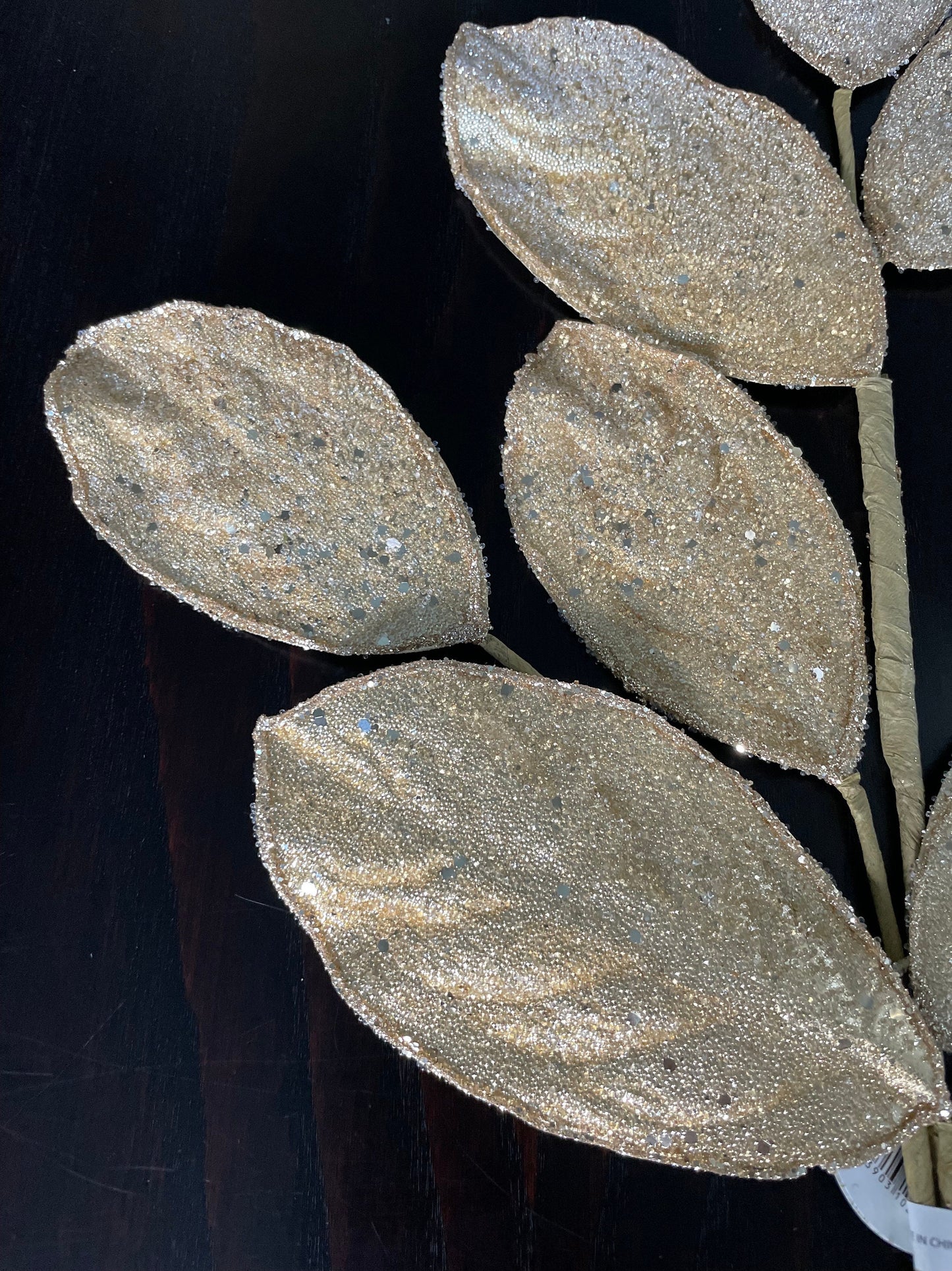 Set of 2. 28" Magnolia leaf spray. Gold. Micro beaded and sequins. Set of 2.
