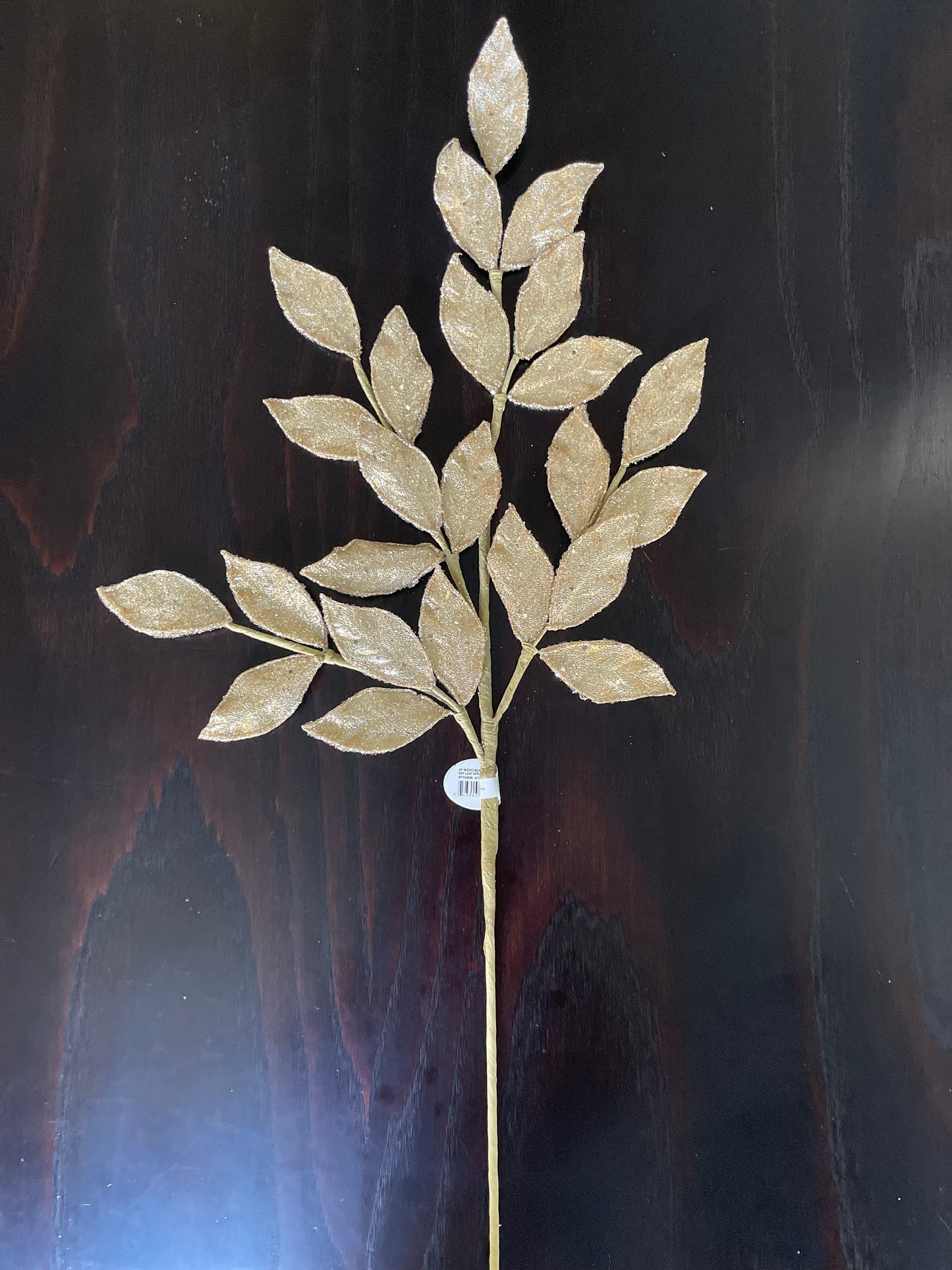 Set of 2. 29” Bay leaf spray, micro beaded sequins. Gold.