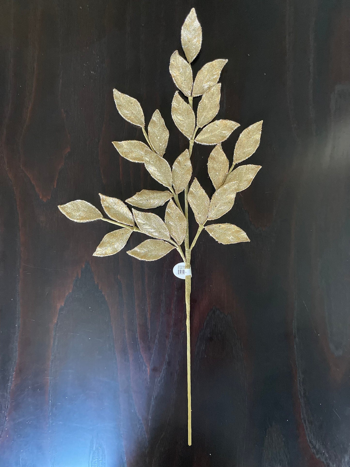 Set of 2. 29” Bay leaf spray, micro beaded sequins. Gold.