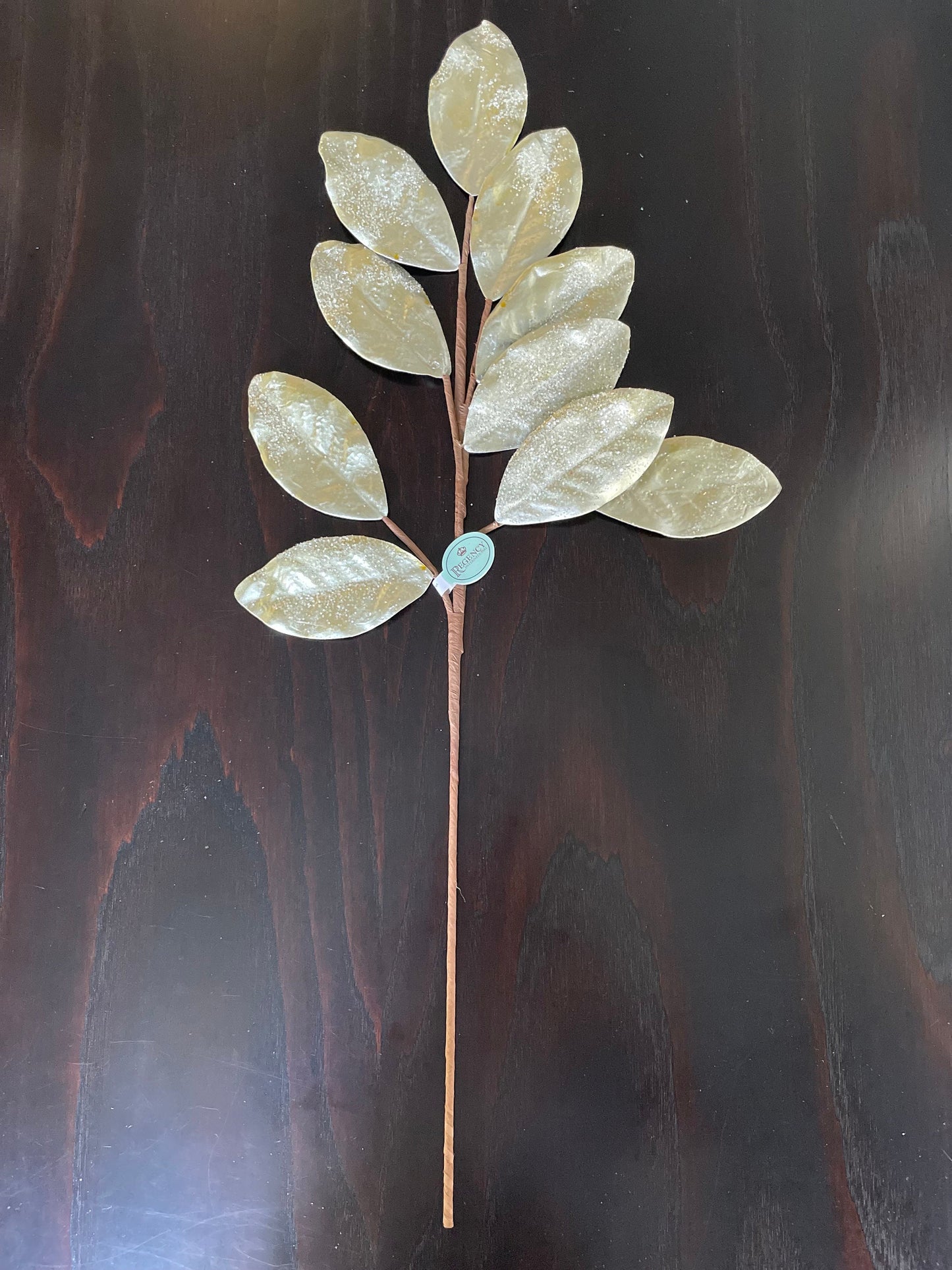 Set of 2. 30" Glitter metallic Magnolia leaf spray. Champagne.