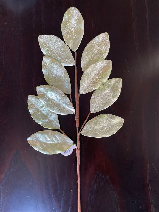 Set of 2. 30" Glitter metallic Magnolia leaf spray. Aqua.