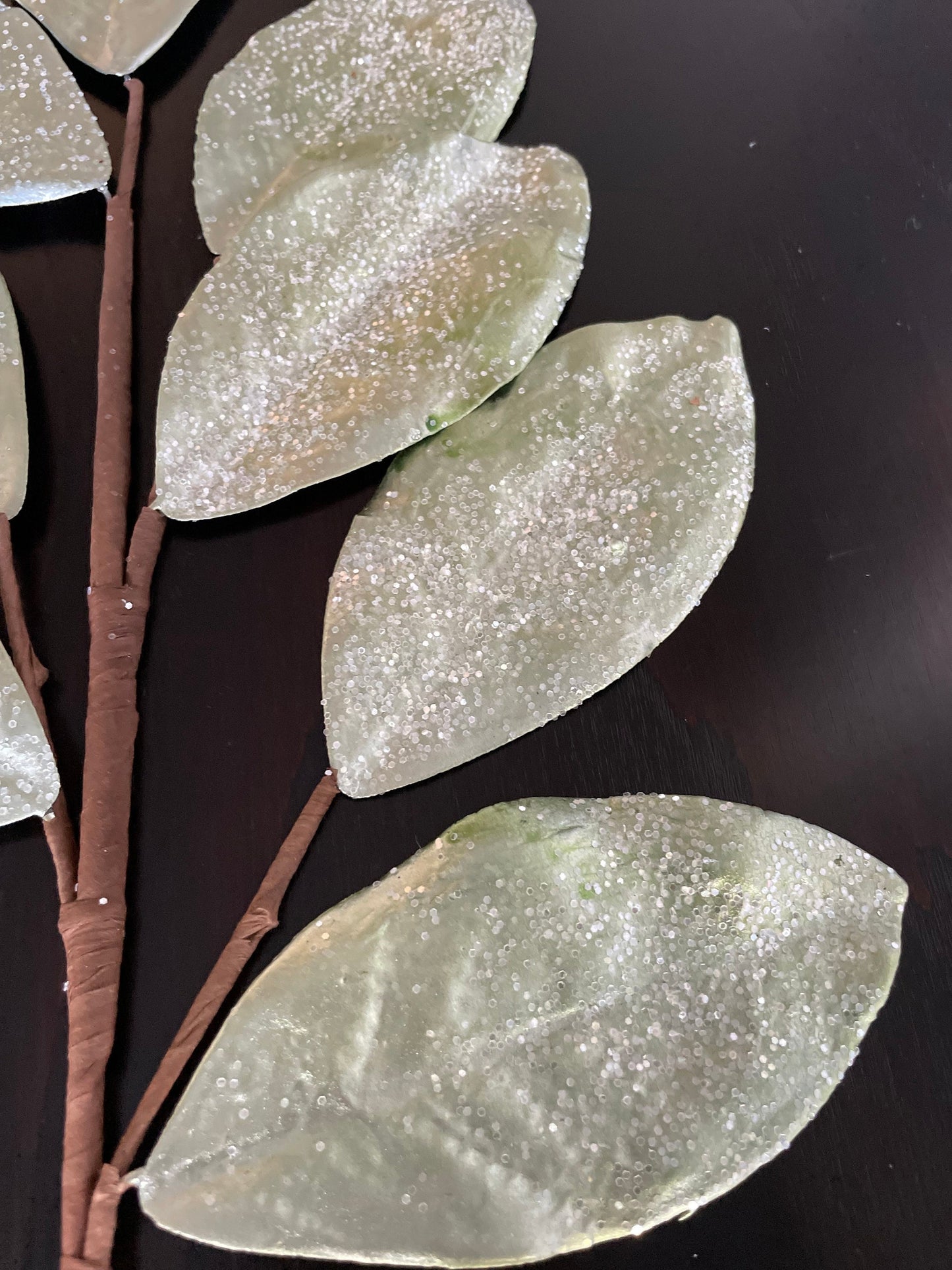 Set of 2. 30" Glitter metallic Magnolia leaf spray. Aqua.
