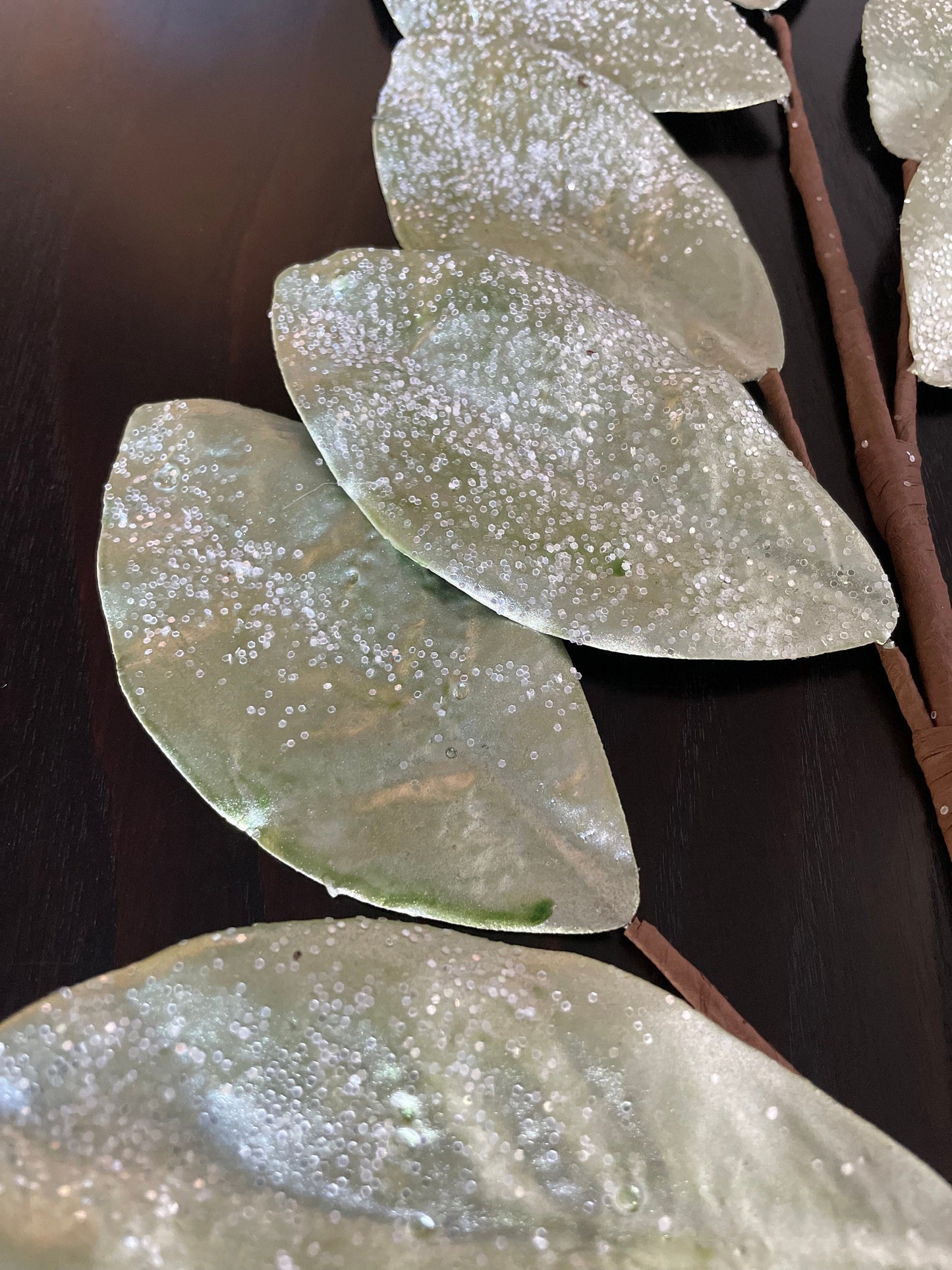 Set of 2. 30" Glitter metallic Magnolia leaf spray. Aqua.
