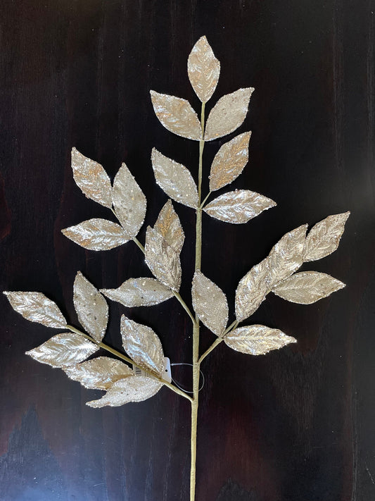 29” Champagne glittered leaf spray.