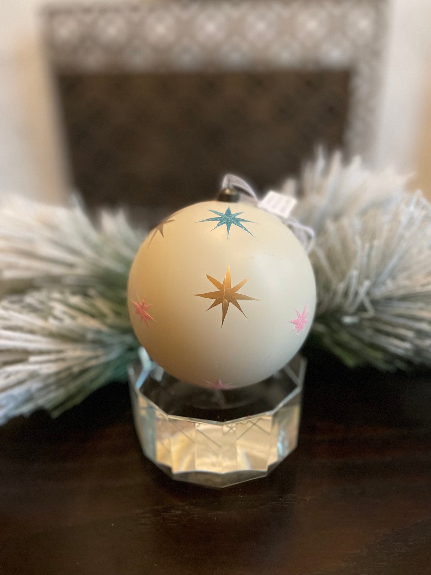 120 mm Star ball ornament. White, pink, blue and gold. shatterproof