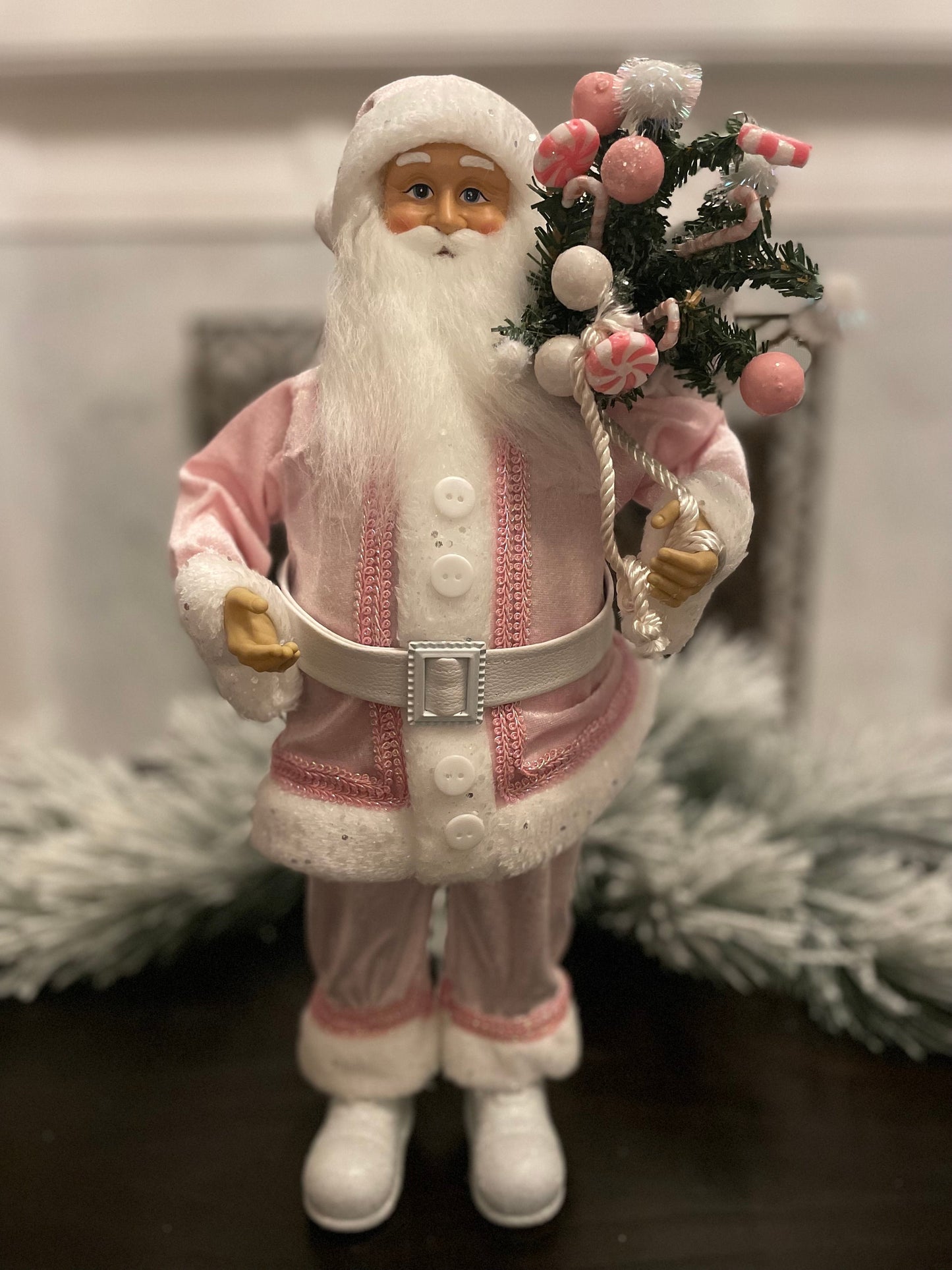 18” Santa with bag. Pink.