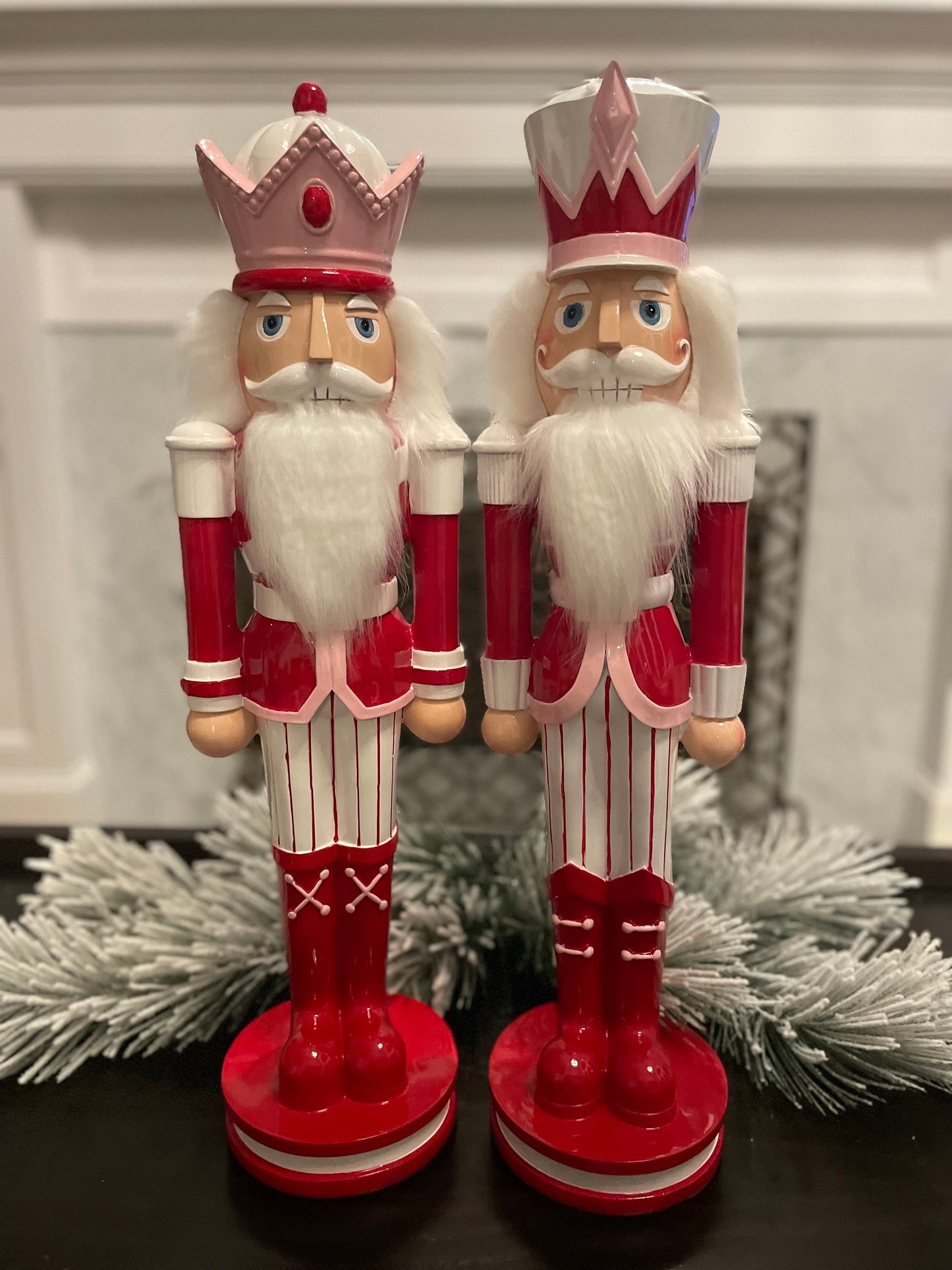 Set of 2. 23.75” Peppermint Nutcracker. Pink. Resin.