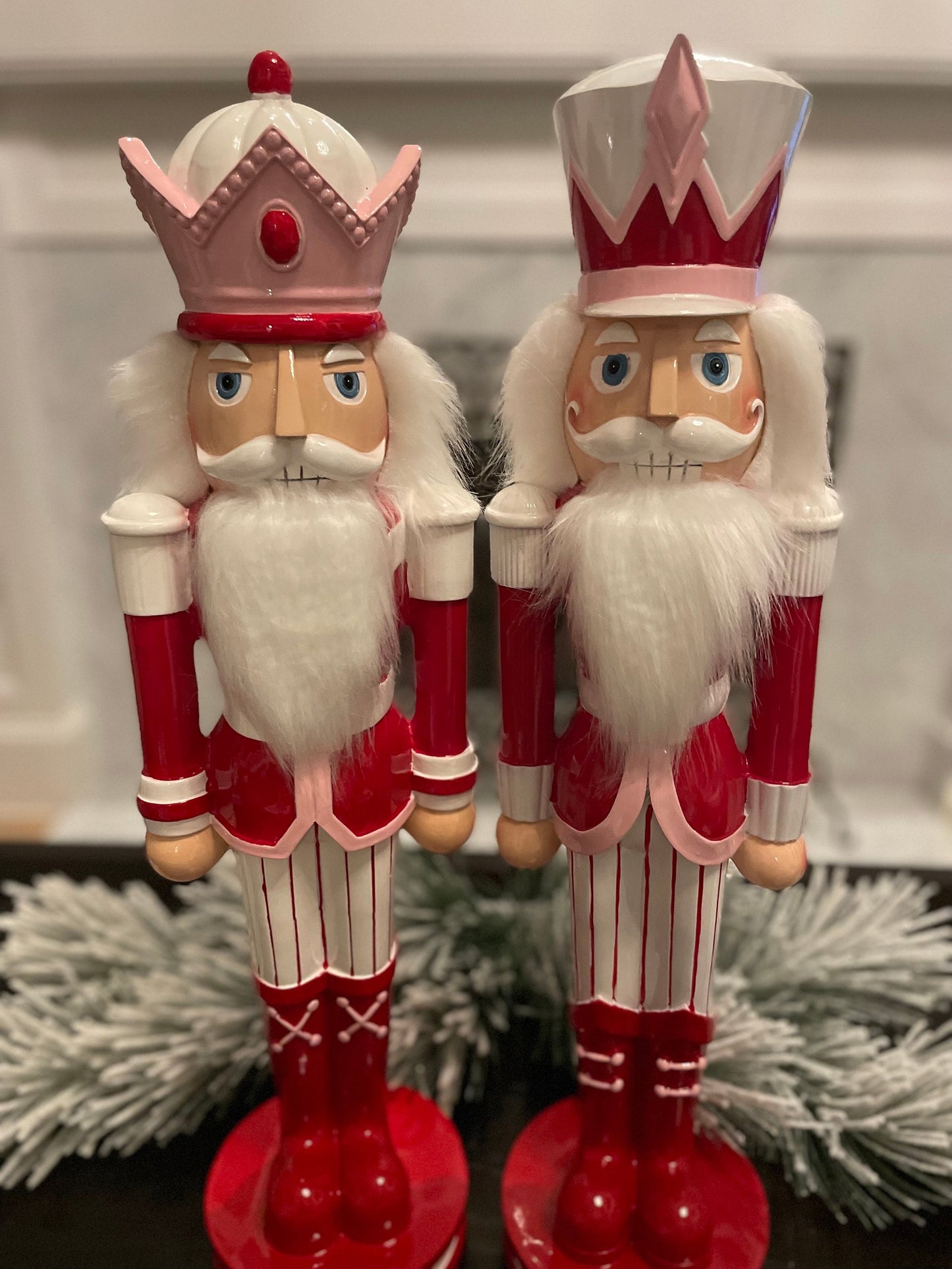 Set of 2. 23.75” Peppermint Nutcracker. Pink. Resin.