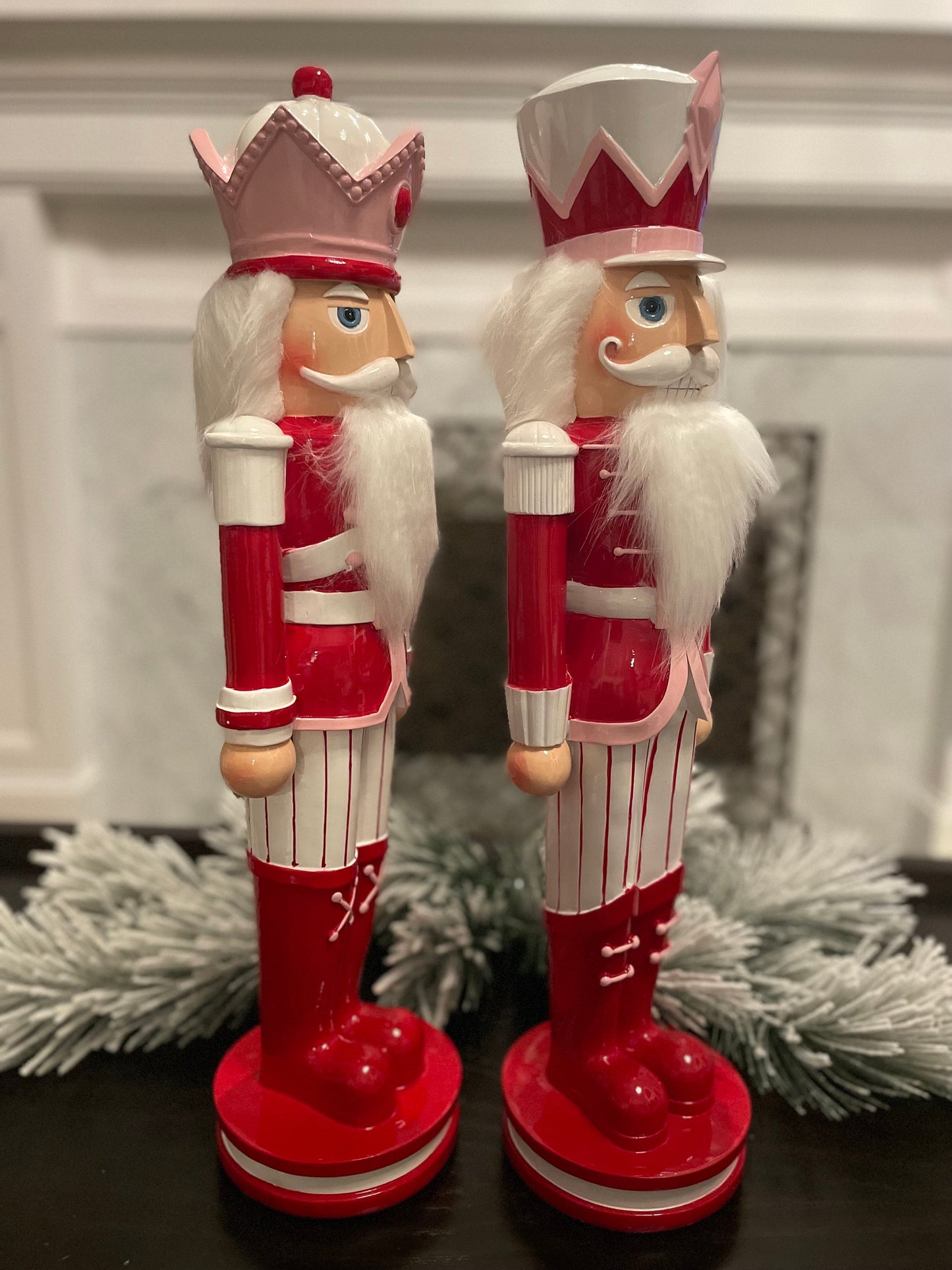 Set of 2. 23.75” Peppermint Nutcracker. Pink. Resin.