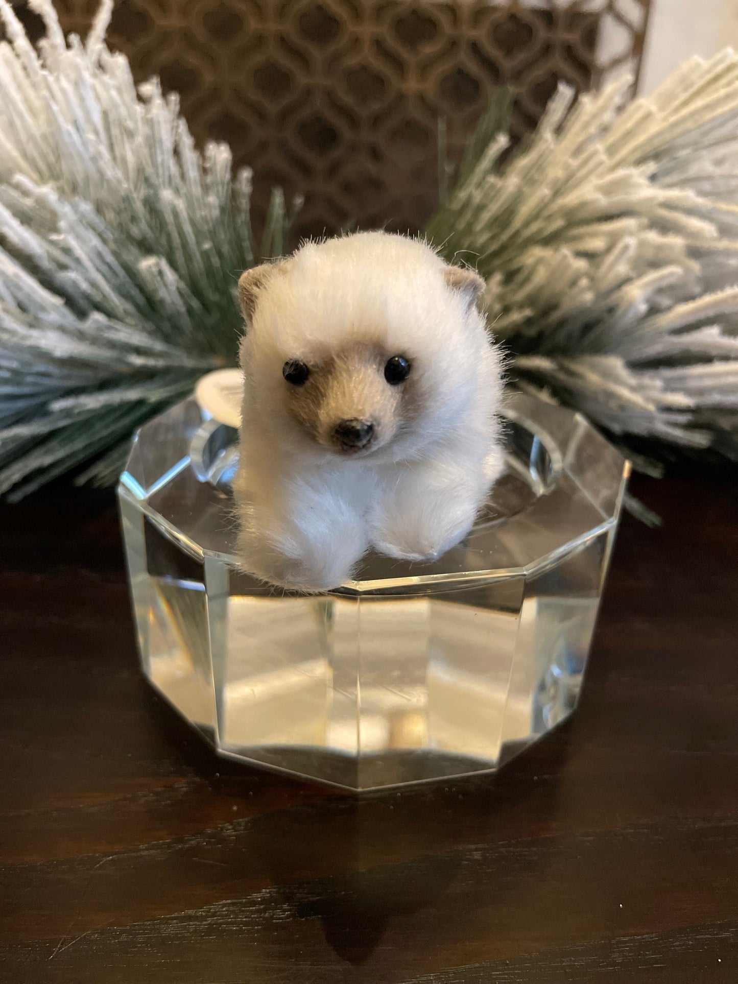 Set of 2. 3.5” Polar bear faux fur ornament. Christmas.