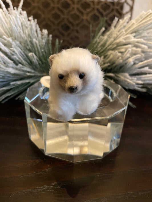 Set of 2. 3.5” Polar bear faux fur ornament. Christmas.