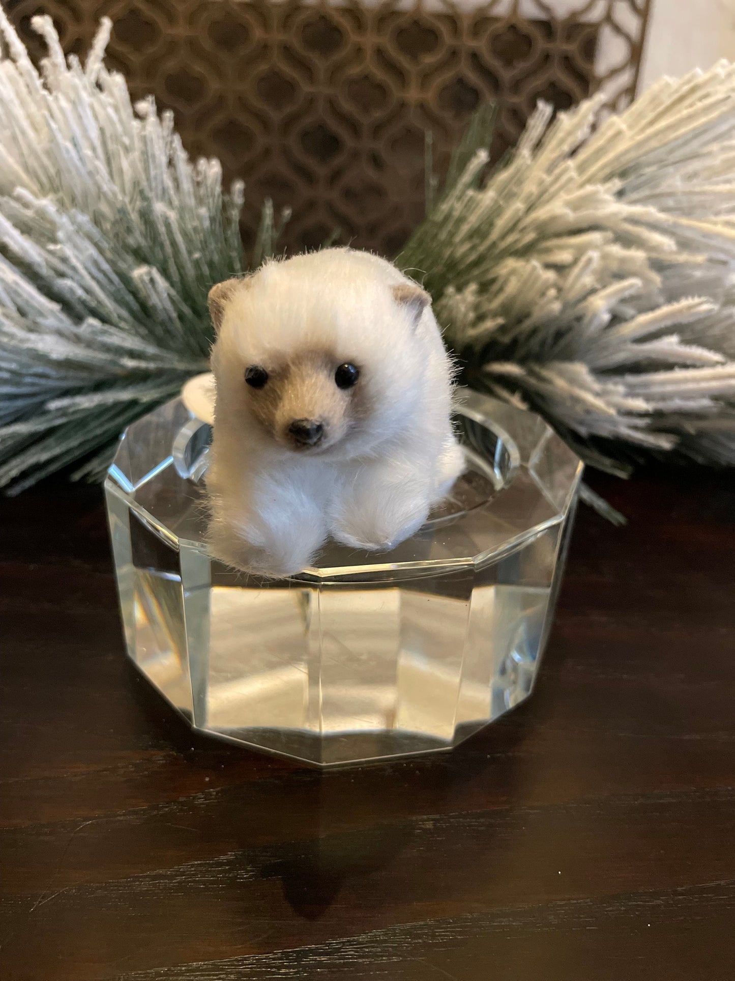 Set of 2. 3.5” Polar bear faux fur ornament. Christmas.