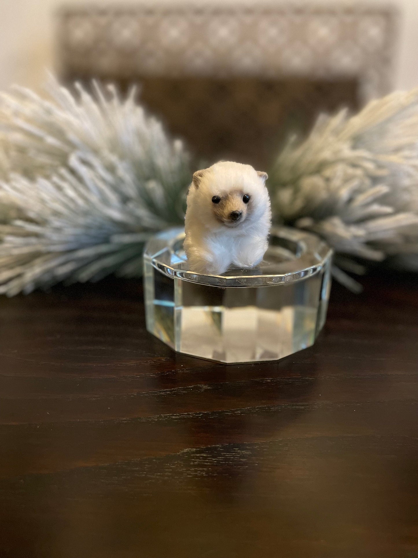 Set of 2. 3.5” Polar bear faux fur ornament. Christmas.