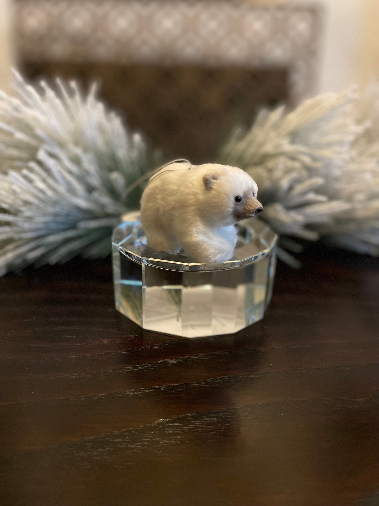 Set of 2. 3.5” Polar bear faux fur ornament. Christmas.