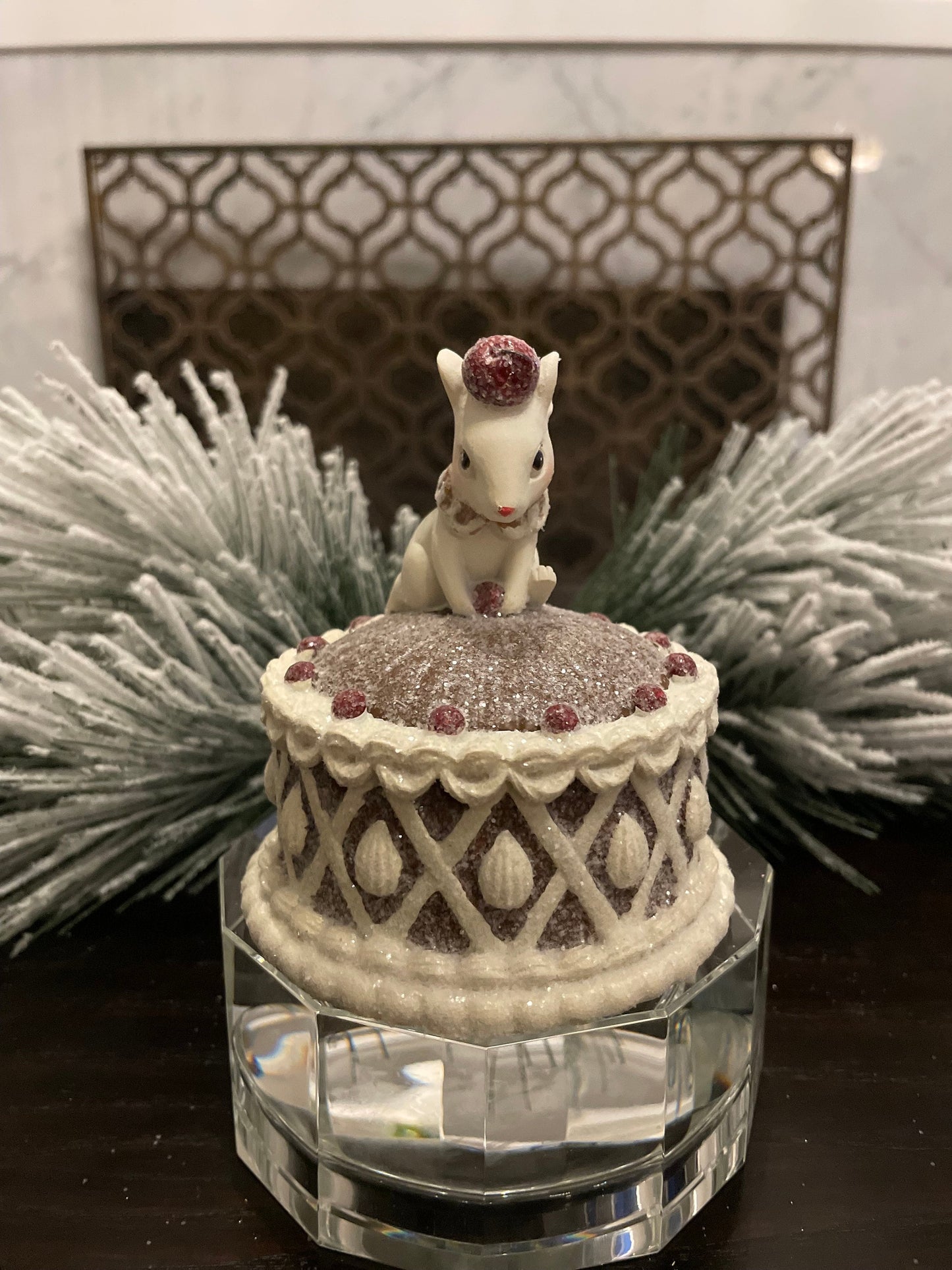 Set of 2. 4.5” resin mouse on gingerbread cake figurines.