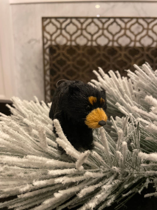Set of 2. 5” furry black bear ornament. Forest animal.