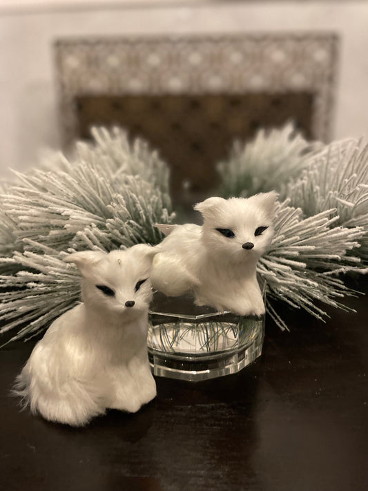 Set of 2. 4” furry fox ornament. Forest animal.