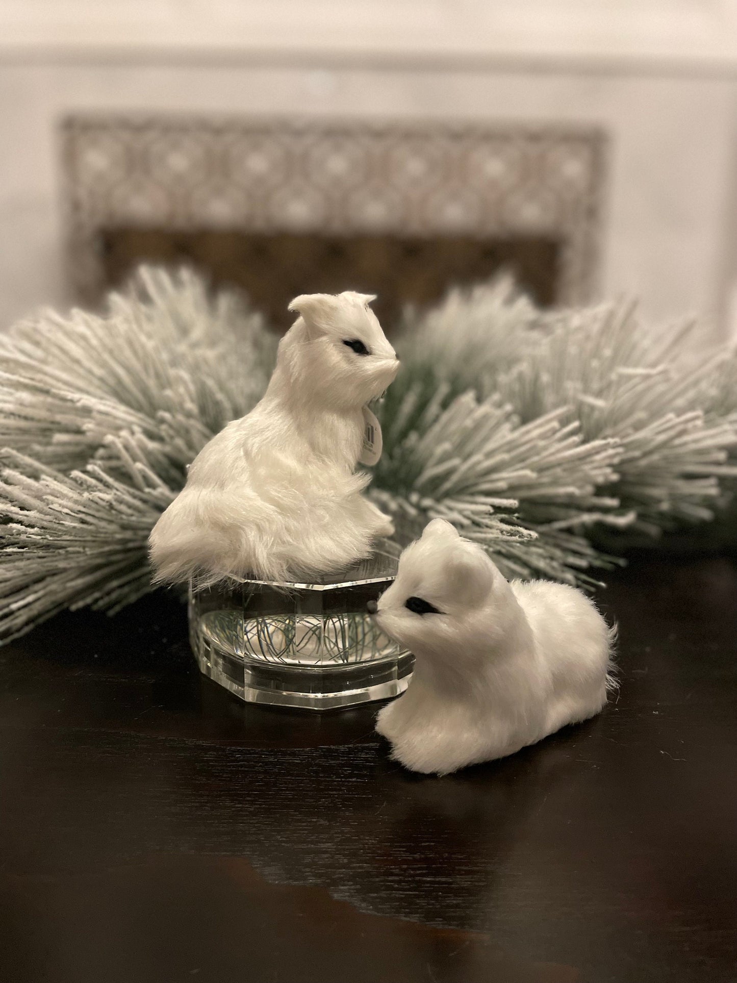 Set of 2. 4” furry fox ornament. Forest animal.