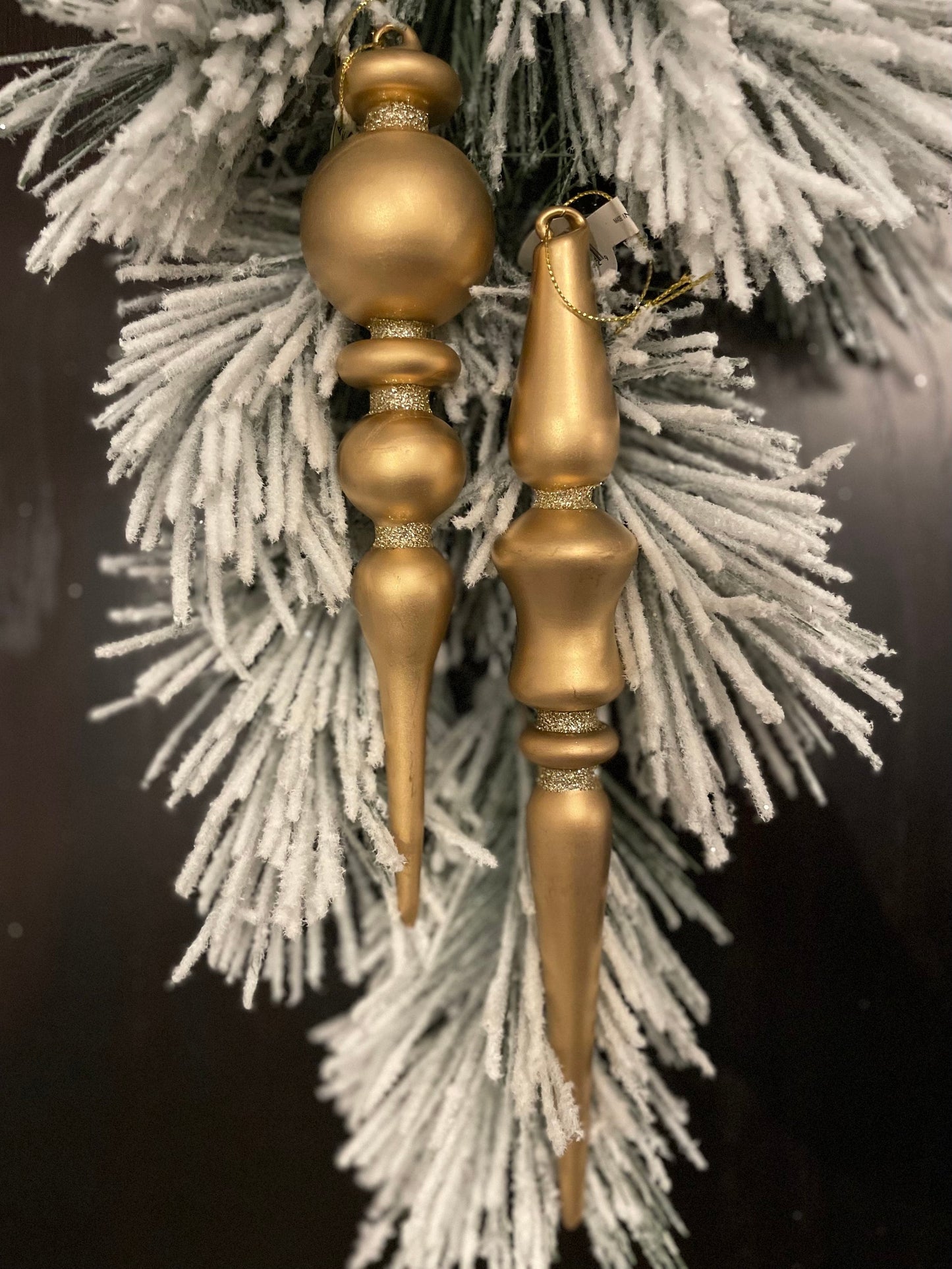 Set of 2. 11.5" Glass finial ornament. Gold matte.